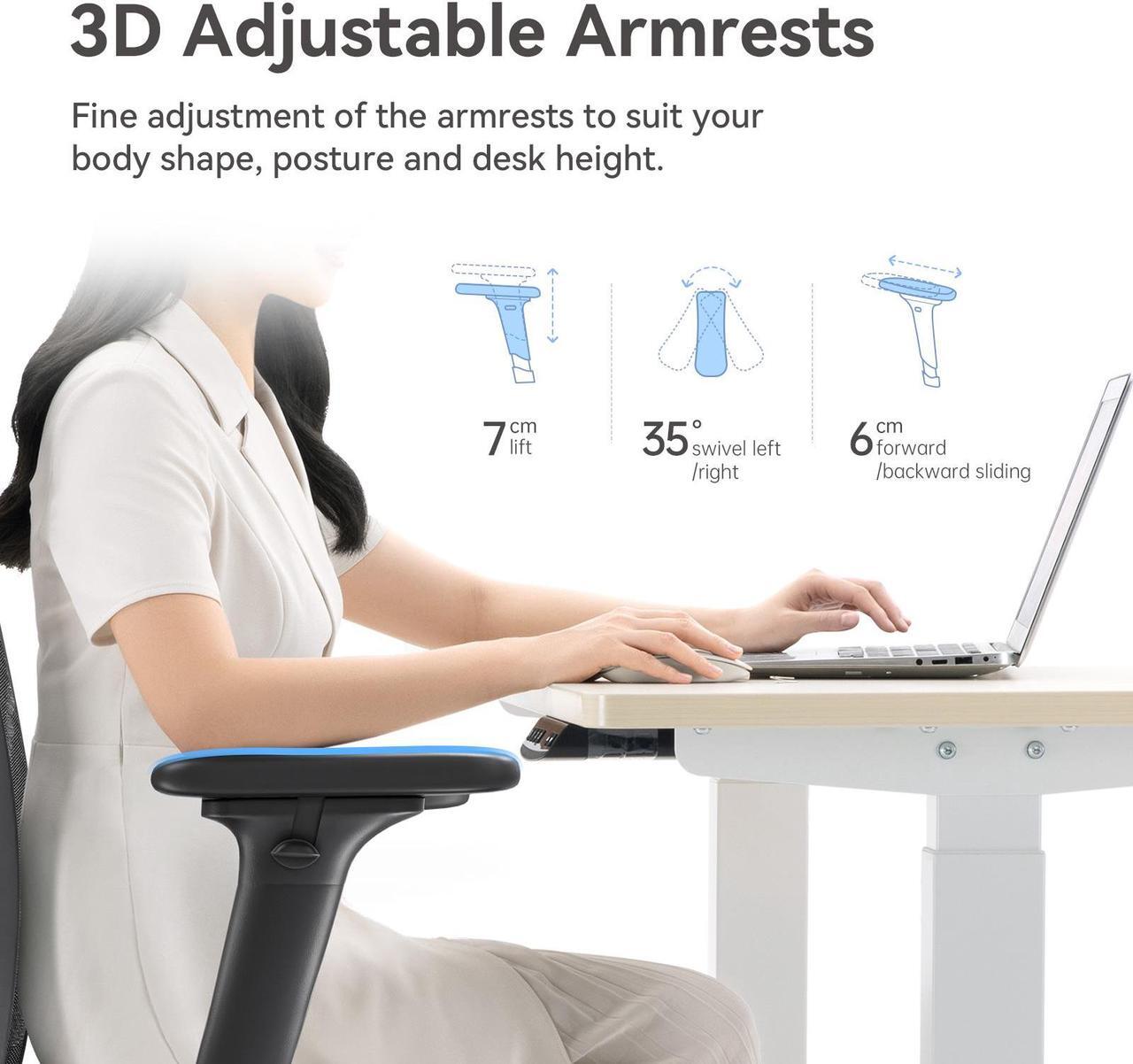 Alt view image 12 of 14 - SIHOO High-Back Ergonomic Office Chair, Mesh Desk Chair with Adjustable 3D Armrest, Lumbar Support and Headrest, for Home & Office, Black