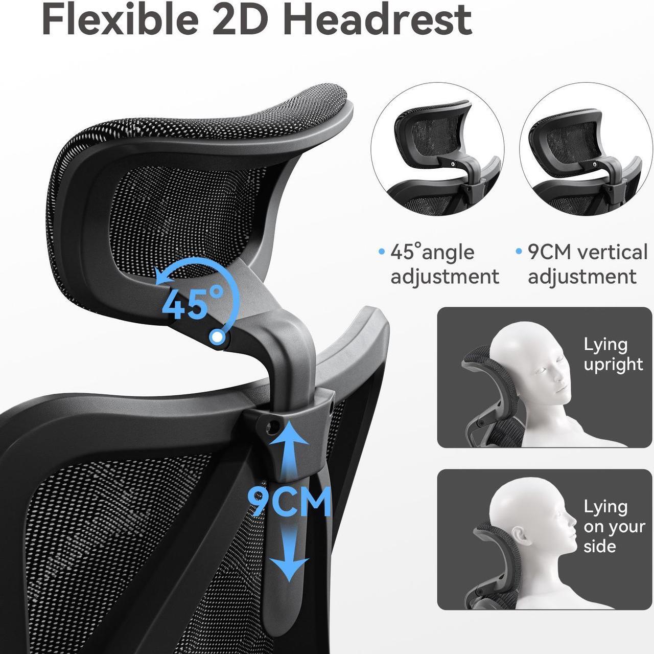 Alt view image 10 of 14 - SIHOO High-Back Ergonomic Office Chair, Mesh Desk Chair with Adjustable 3D Armrest, Lumbar Support and Headrest, for Home & Office, Black