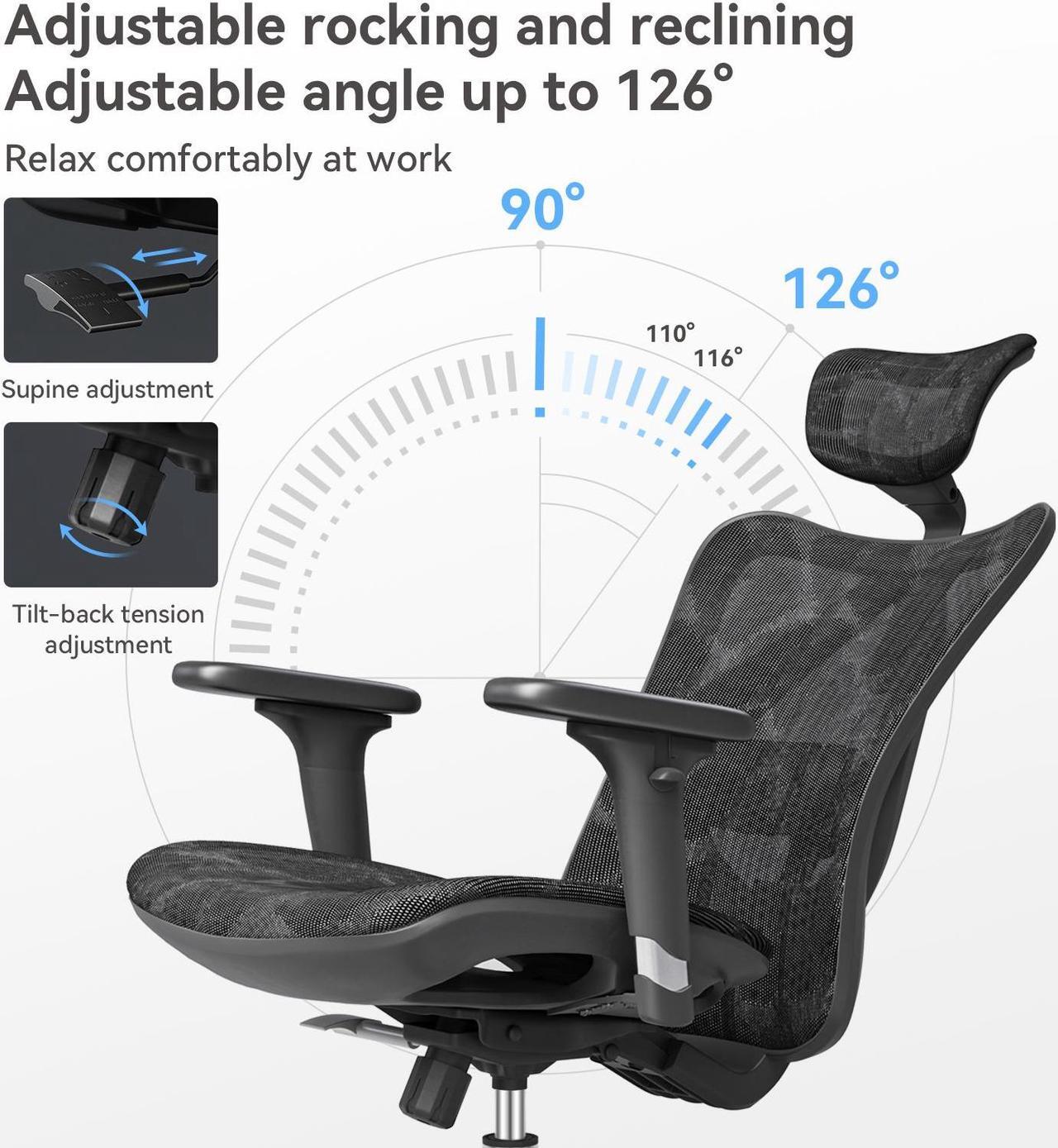 Alt view image 13 of 14 - SIHOO High-Back Ergonomic Office Chair, Mesh Desk Chair with Adjustable 3D Armrest, Lumbar Support and Headrest, for Home & Office, Black