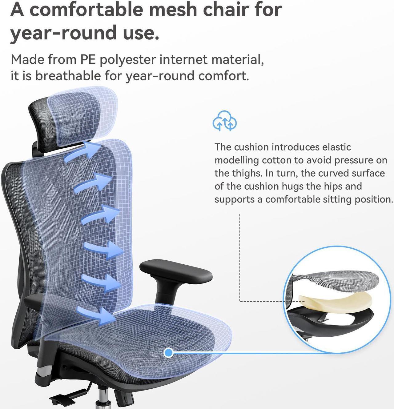 Alt view image 14 of 14 - SIHOO High-Back Ergonomic Office Chair, Mesh Desk Chair with Adjustable 3D Armrest, Lumbar Support and Headrest, for Home & Office, Black