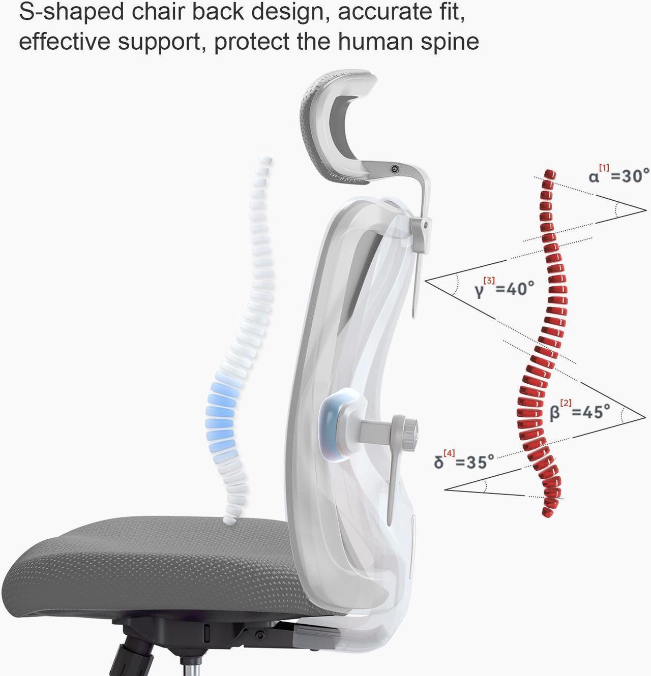 Alt view image 7 of 6 - SIHOO High-Back Mesh Office Chair, Ergonomic Chair for Desk, Breathable Mesh Adjustable Headrests for Home Office, light gray