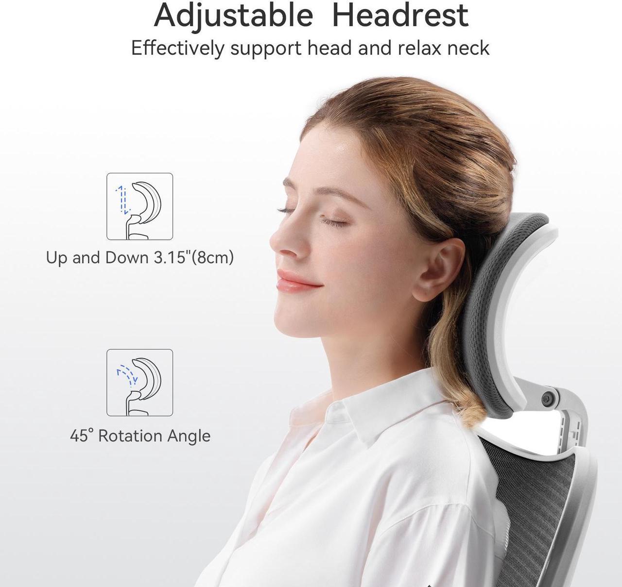 Alt view image 5 of 6 - SIHOO High-Back Mesh Office Chair, Ergonomic Chair for Desk, Breathable Mesh Adjustable Headrests for Home Office, light gray