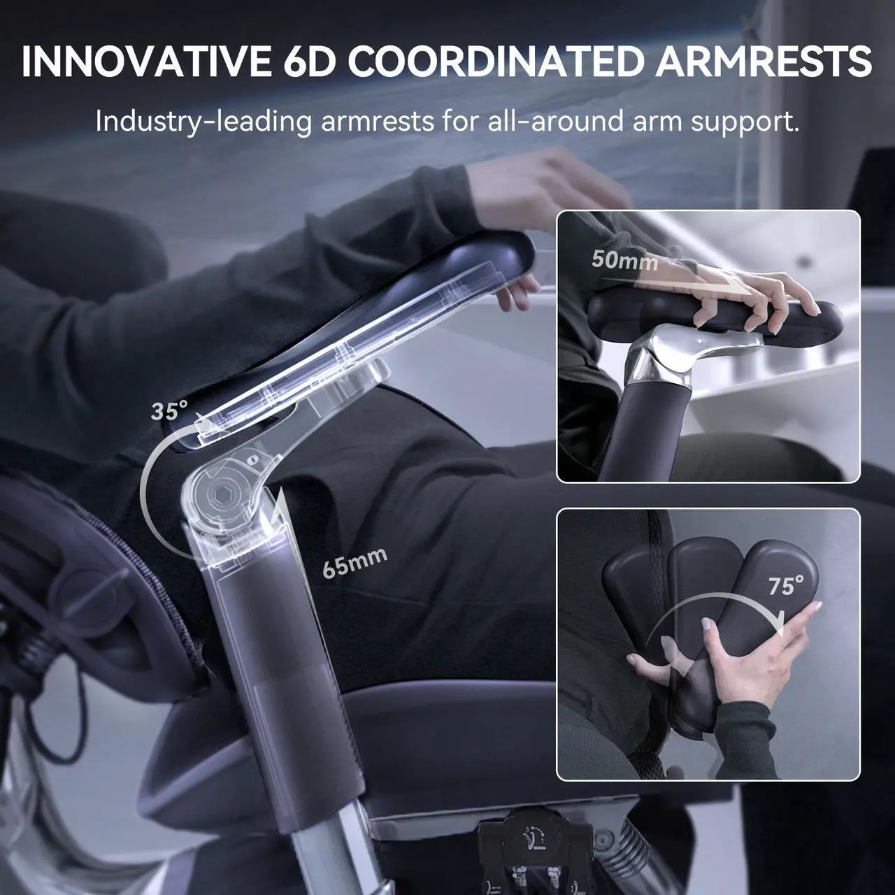 Alt view image 5 of 7 - Sihoo Doro S300  High Back Ergonomic Office Chair with Dual Dynamic Lumbar Support and Adjustable Seat Depth, Big and Tall chair for 300lbs, Gaming Chair with 6D Armrests, Black