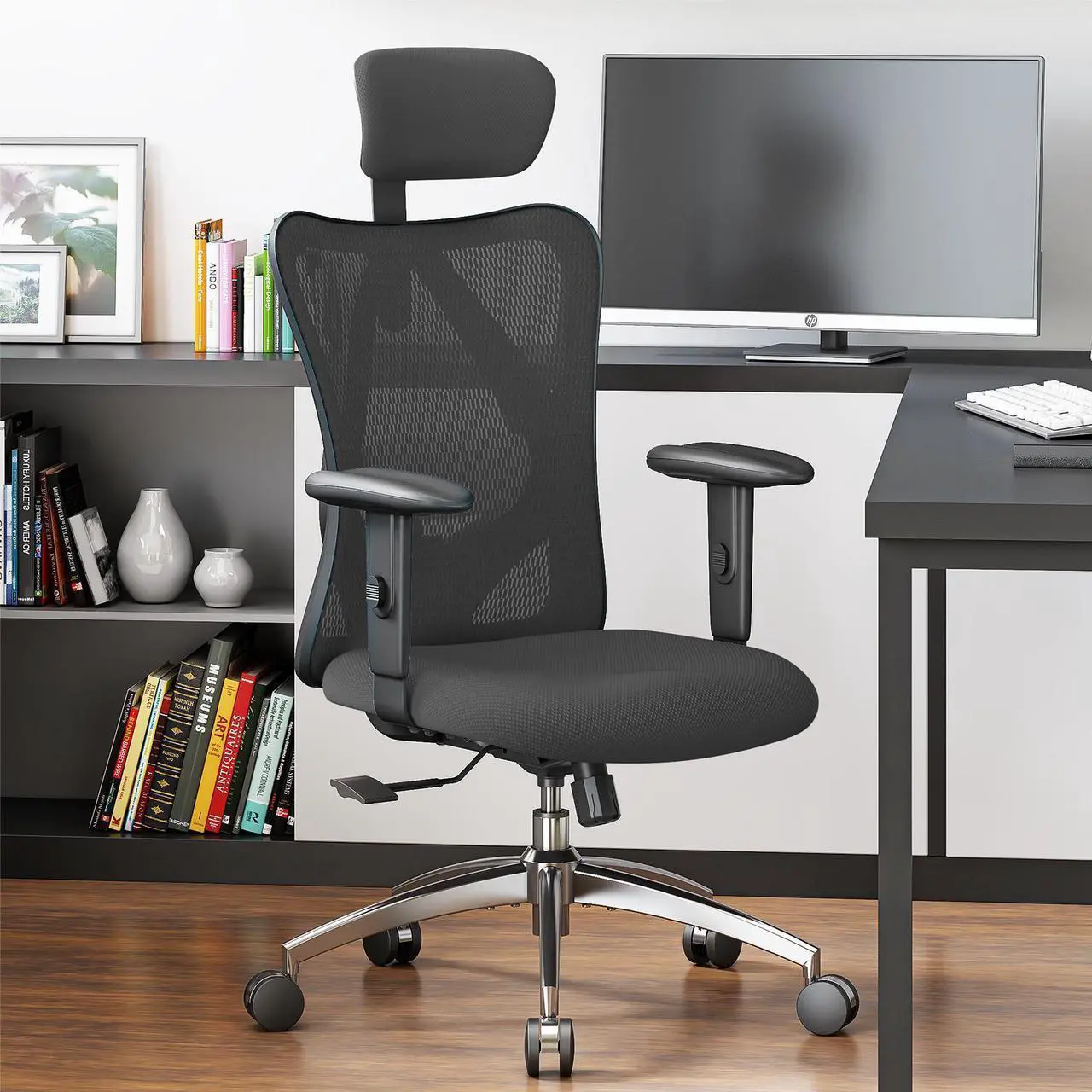 Alt view image 9 of 14 - SIHOO High-Back Mesh Office Chair with Lumbar Support, Ergonomic Chair for Desk, Breathable Mesh Adjustable Headrests for Home Office, Black