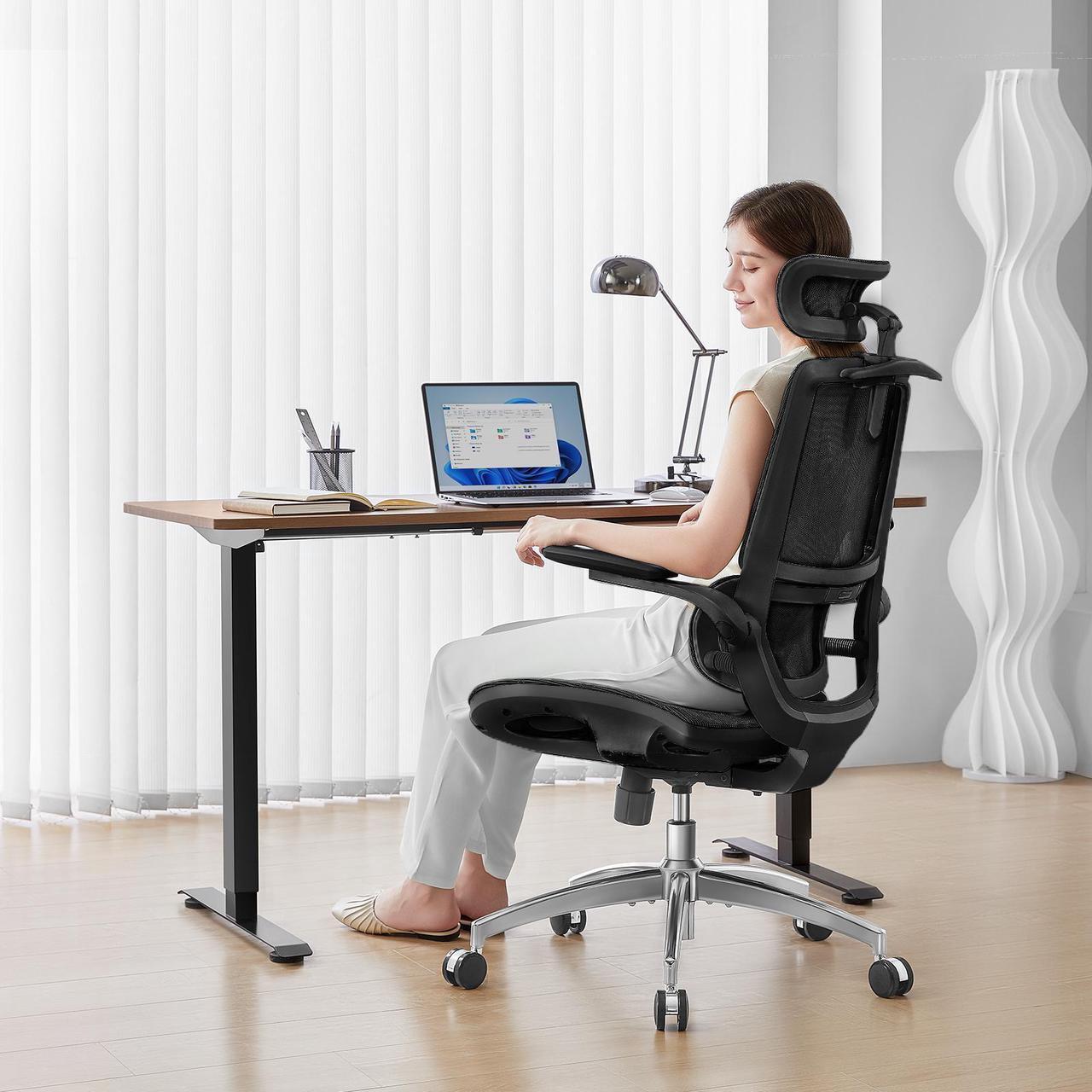 Alt view image 2 of 7 - SIHOO M59AS Ergonomic Office Chair, Computer Chair with 3D Flip-up Armrests, Dual Backrest with Dynamic Adaptive Lumbar Support Black