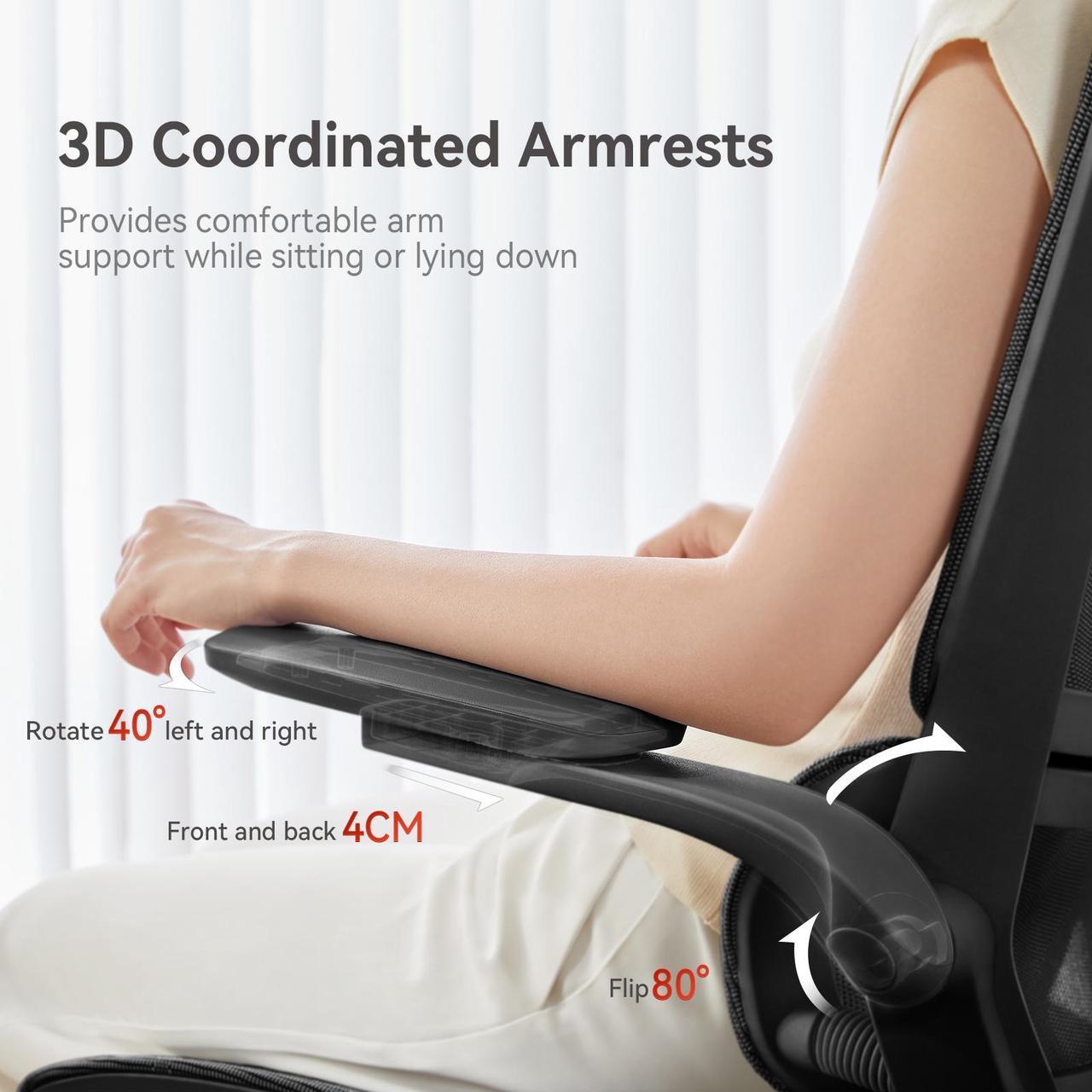 Alt view image 4 of 7 - SIHOO M59AS Ergonomic Office Chair, Computer Chair with 3D Flip-up Armrests, Dual Backrest with Dynamic Adaptive Lumbar Support Black