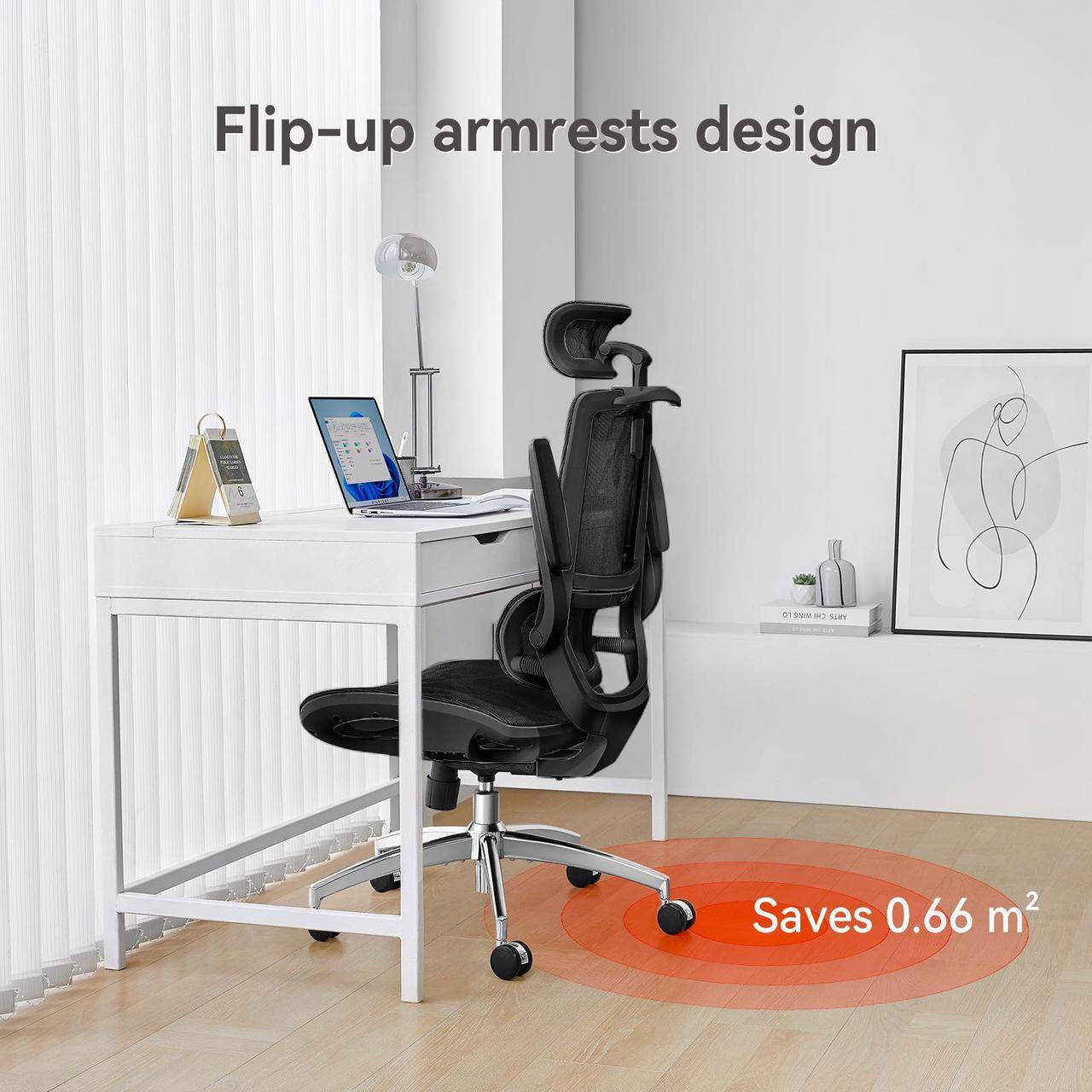 Alt view image 6 of 7 - SIHOO M59AS Ergonomic Office Chair, Computer Chair with 3D Flip-up Armrests, Dual Backrest with Dynamic Adaptive Lumbar Support Black