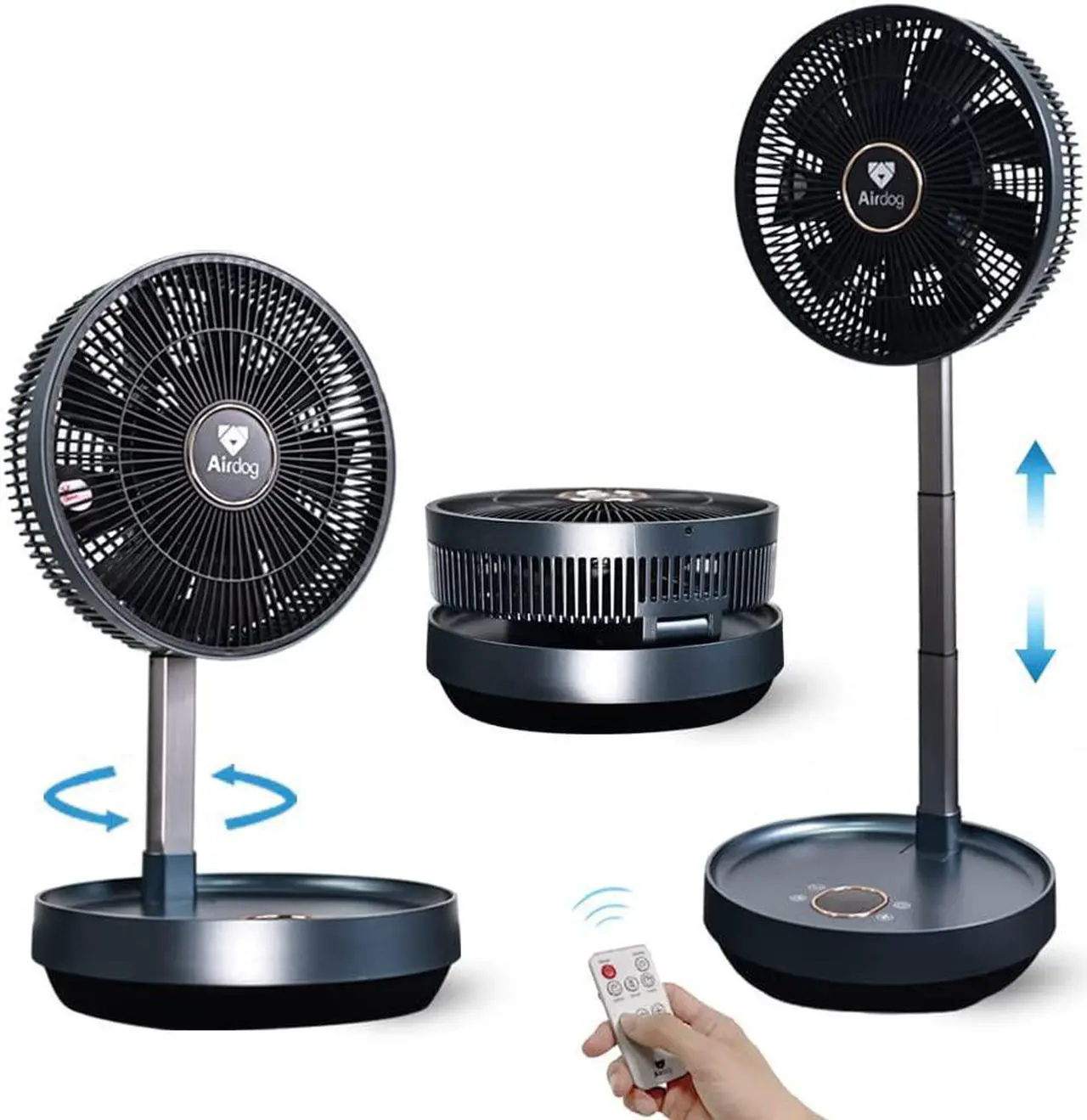 Main image of Airdog Portable Foldable 8000mah Lithium Battery Operated Fan with Remote Control, 12 Speed Settings, Timer, Touch Control Panel
