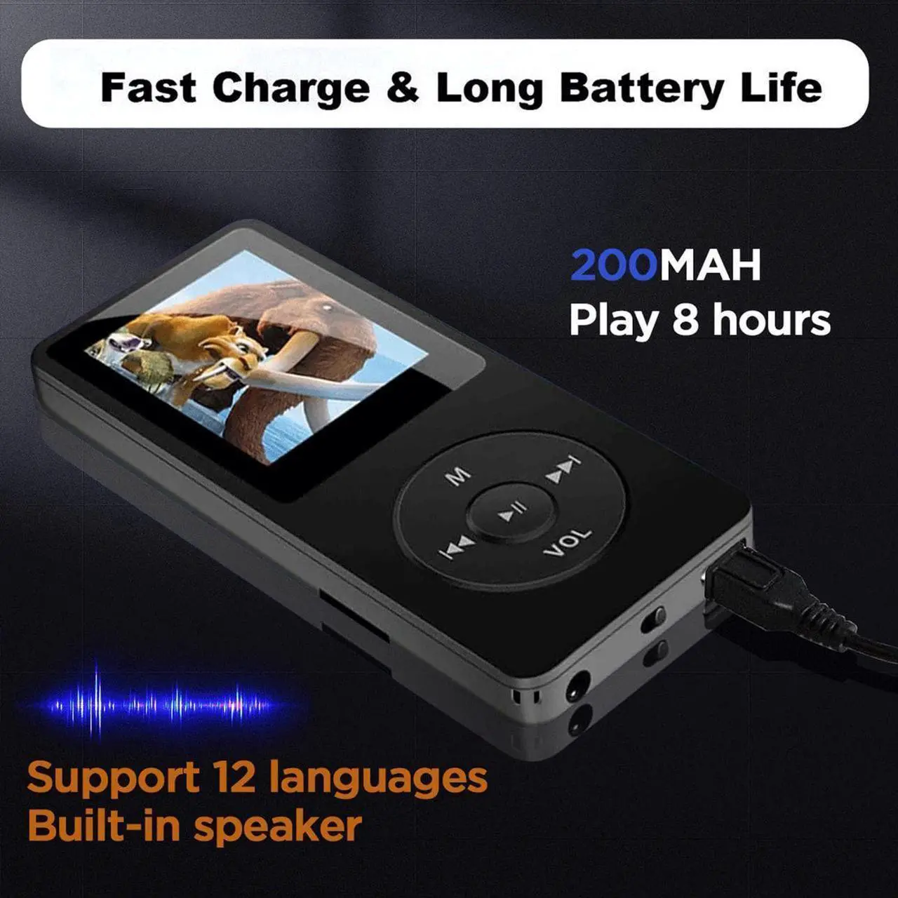 Alt view image 4 of 7 - JIACHARMED MP3/MP4 Player with 16GB TF Card, Bluetooth Music Player Build-in Speaker/Photo/Video Play/FM Radio/Voice Recorder/E-Book Reader, Supports up to 128GB