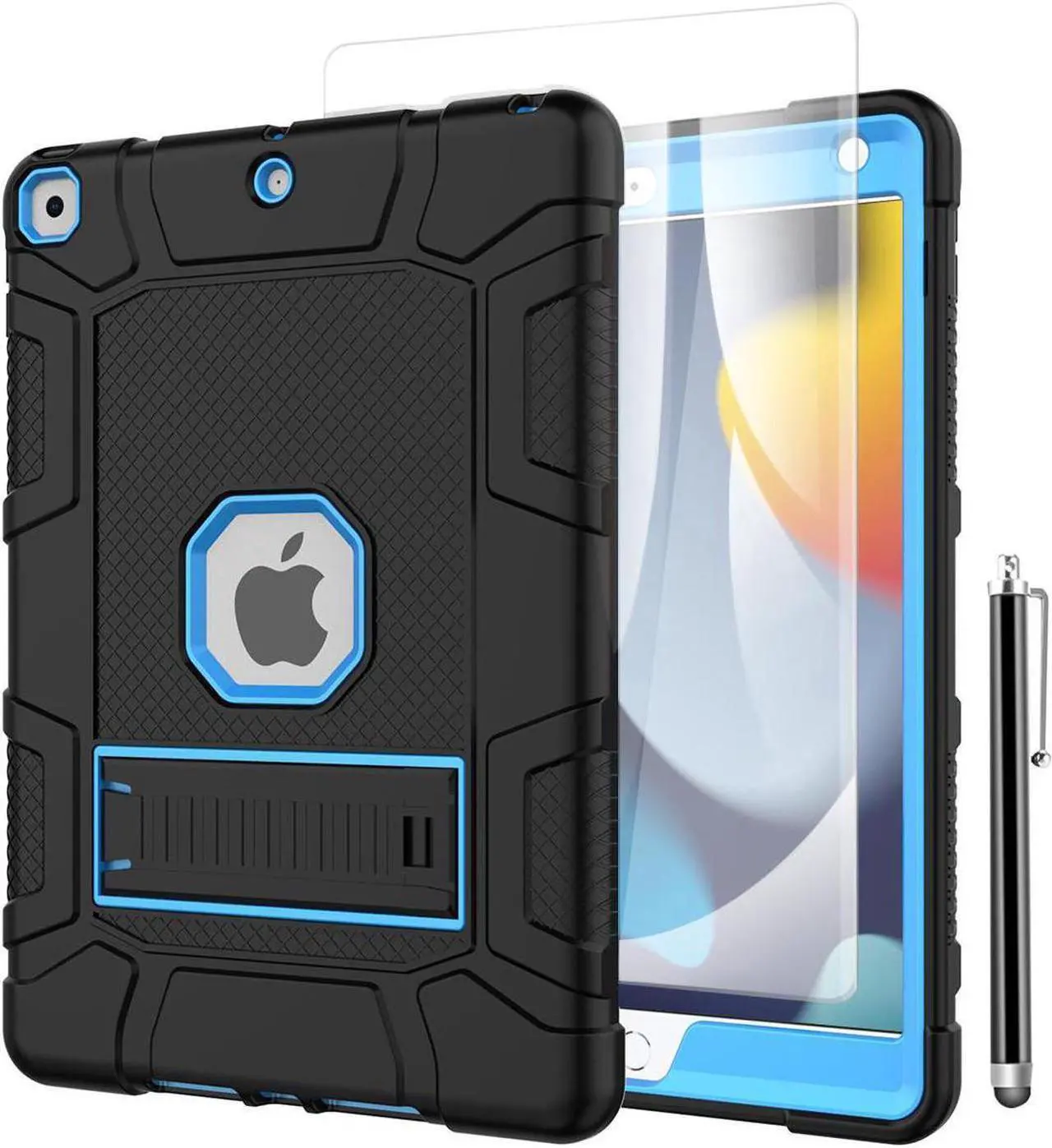 Main image of JIACHARMED For Apple iPad 9th/8th/7th Generation Case 10.2 inch Hybrid Shockproof Heavy Duty Rugged Stand Case Protective Cover with Screen Protector & Stylus Pencil. Blue