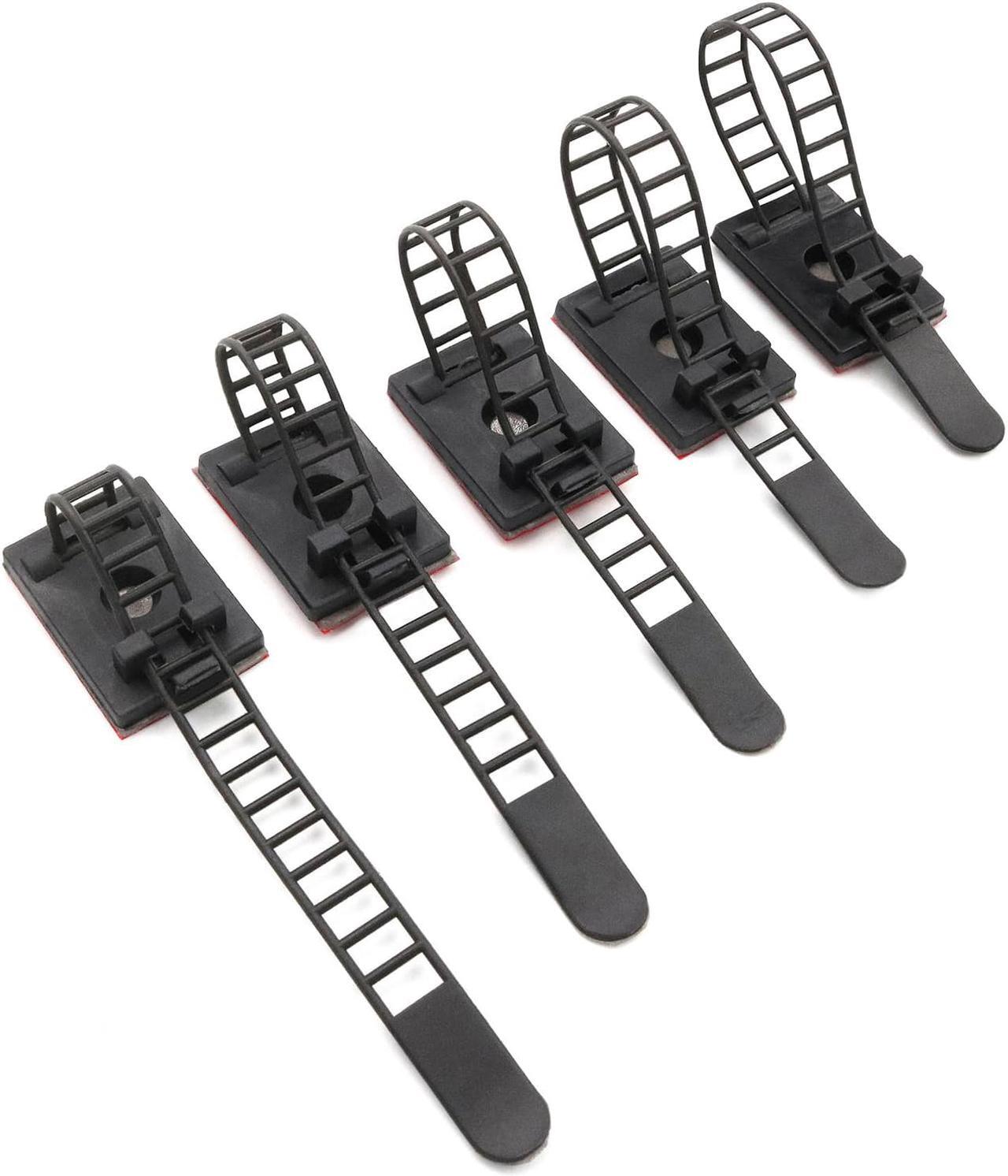 Alt view image 4 of 7 - Mini Cable Clips 3M Adhesive, Multipurpose Cord and Wire Organizer for Cable Management Adjustable Large, 21 mm Wide, 60 Pack - 60 Pack Bundled with 10 Bonus Reusable Cable Ties (Black)