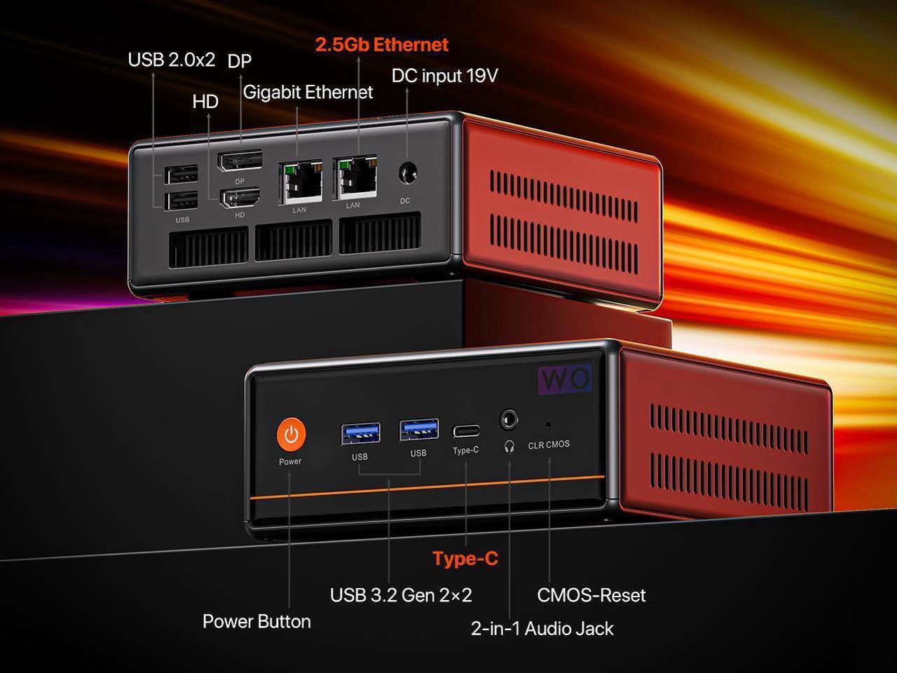 Alt view image 5 of 7 - PELADN Mini personal computer, AMD Ryzen 5 5600H (6C/12T, up to 4.2Ghz),16GB DDR4/512GB NVMe SSD,Type-C/DP/HD, mini desktop computer WiFi6 4K/60Hz triple display USB3.2/BT5.2 for home business