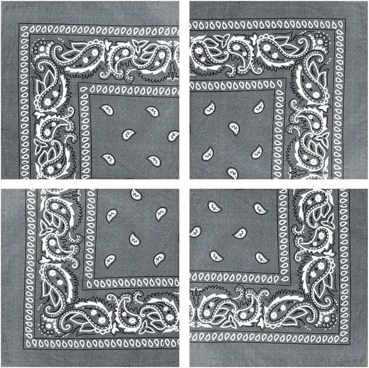 Main image of 4pk Bandana Handkerchief Scarf Headband Hair Tie Hat Liner 100% Cotton Gray