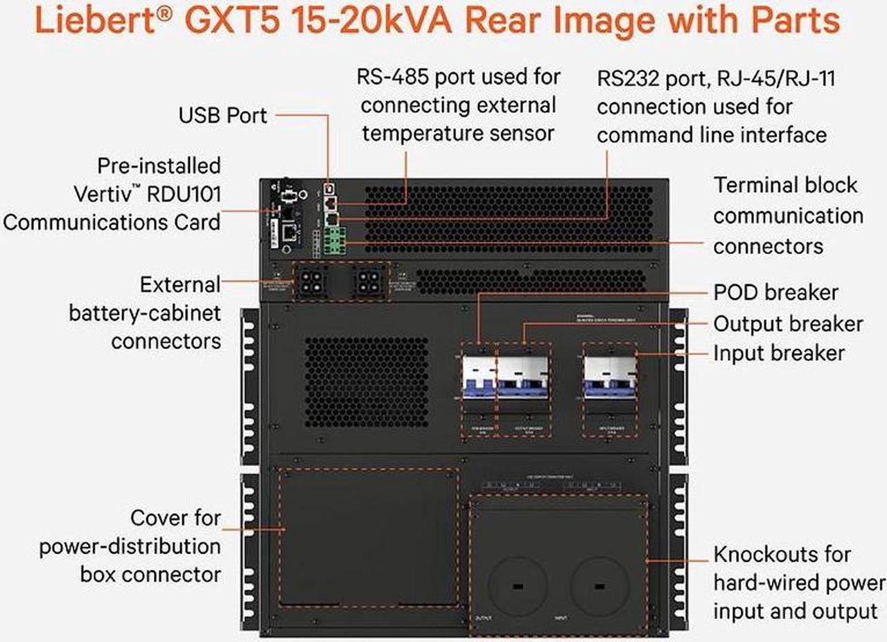 Alt view image 2 of 2 - Vertiv Liebert GXT5-20KMVRT11UXLN UPS-20kVA/20kW/208 and 120VAC|Online Rack/Tower