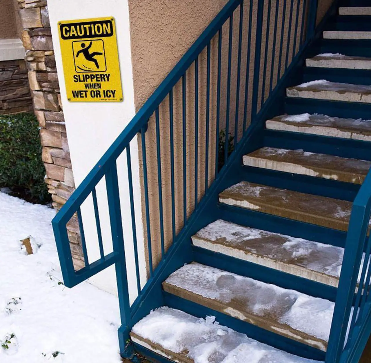 Alt view image 2 of 2 - Caution Sign Slippery When Wet or Icy Sign 2 Pack 10 x 7 In Reflective Aluminum