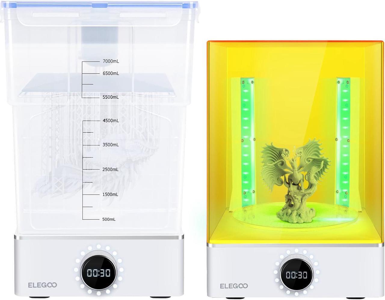 Main image of ELEGOO Mercury X Bundle Wash and Cure Station Simultaneous Working Add Bottom Light Source Fresnel Lens for LCD MSLA DLP 3D Printers UV Curing Box