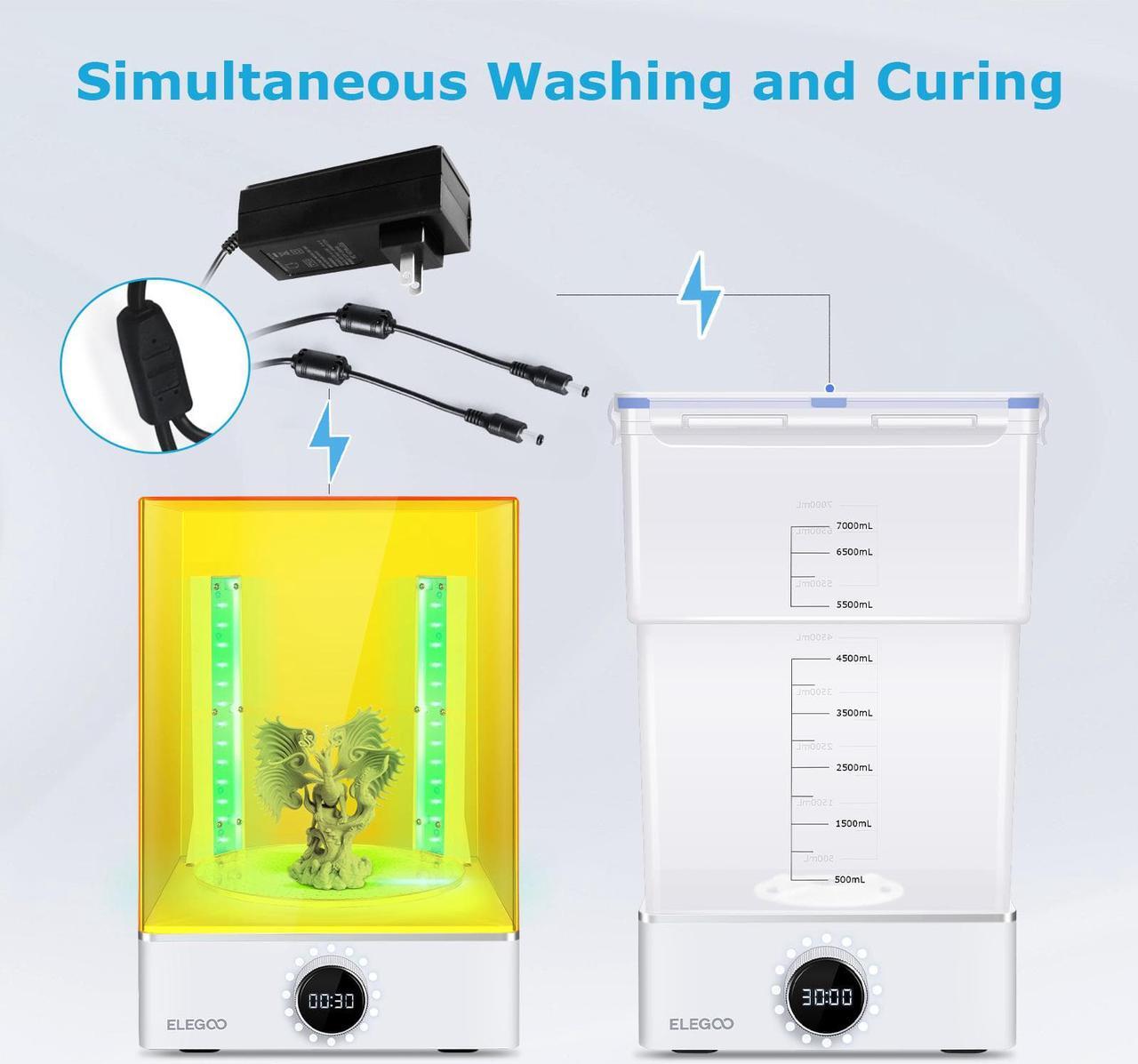 Alt view image 7 of 7 - ELEGOO Mercury X Bundle Wash and Cure Station Simultaneous Working Add Bottom Light Source Fresnel Lens for LCD MSLA DLP 3D Printers UV Curing Box