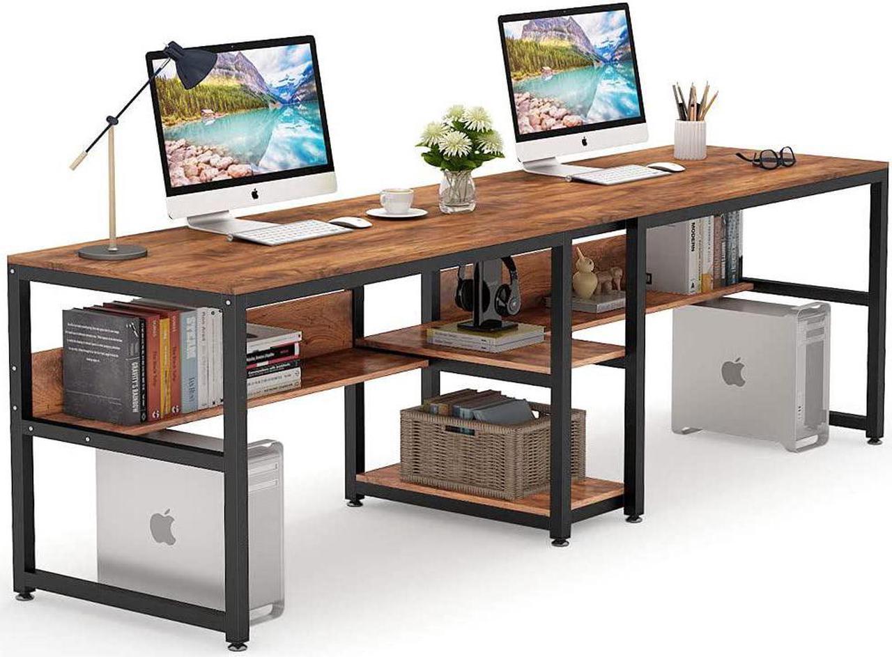 Main image of Tribesigns Two Person Desk with Bookshelf, 78.7 Computer Office Double Desk for Two Person, Rustic Writing Desk Workstation with Shelf for Home Office