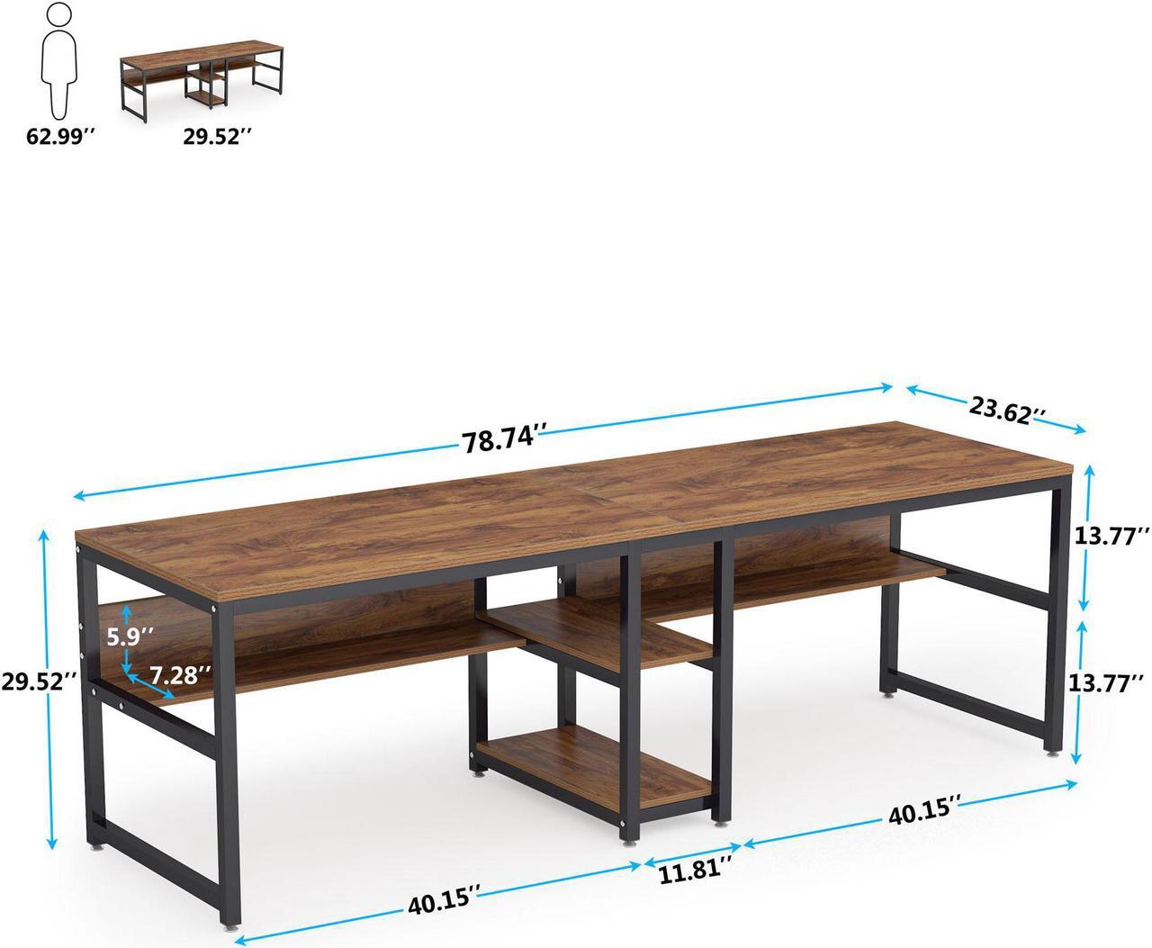 Alt view image 2 of 7 - Tribesigns Two Person Desk with Bookshelf, 78.7 Computer Office Double Desk for Two Person, Rustic Writing Desk Workstation with Shelf for Home Office