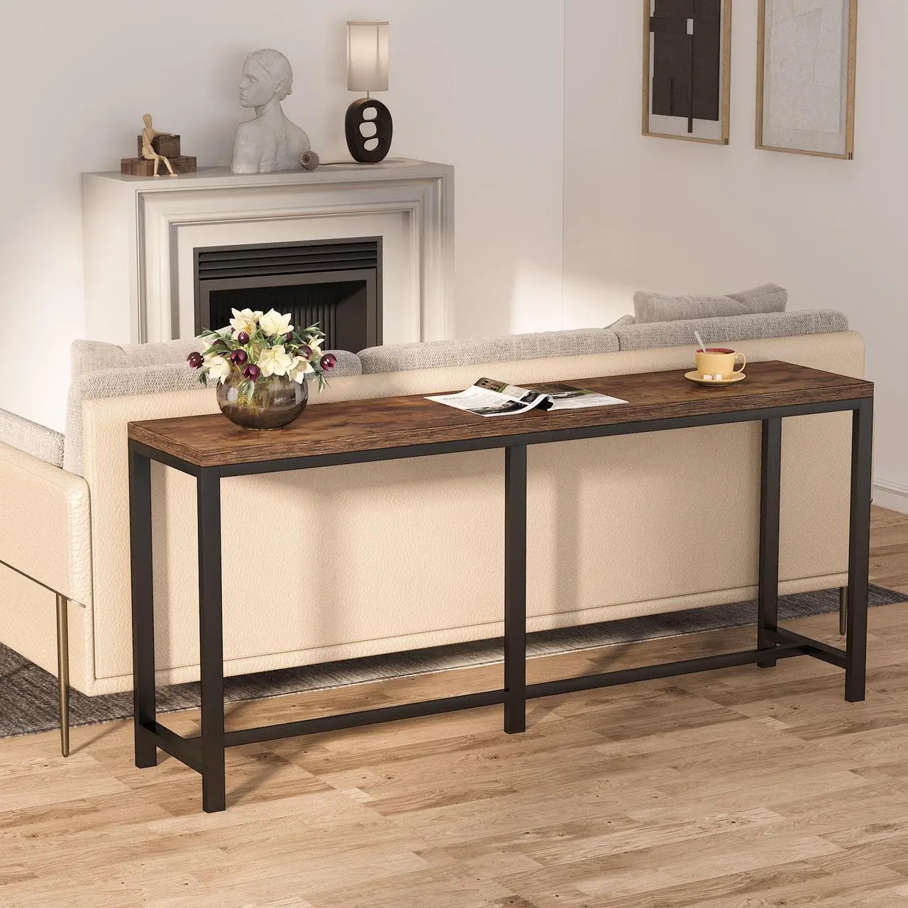 Alt view image 2 of 7 - Tribesigns 70.9 inch Extra Long Sofa Table, Narrow Console Table Behind Couch, Rustic Entryway Table Industrial Skinny Hallway Table for Living Room