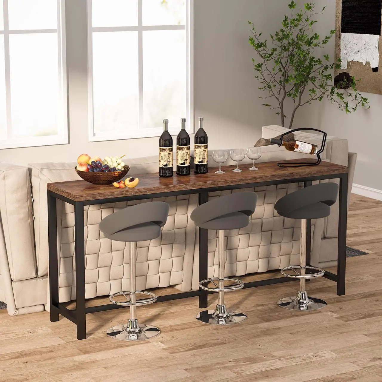 Alt view image 3 of 7 - Tribesigns 70.9 inch Extra Long Sofa Table, Narrow Console Table Behind Couch, Rustic Entryway Table Industrial Skinny Hallway Table for Living Room