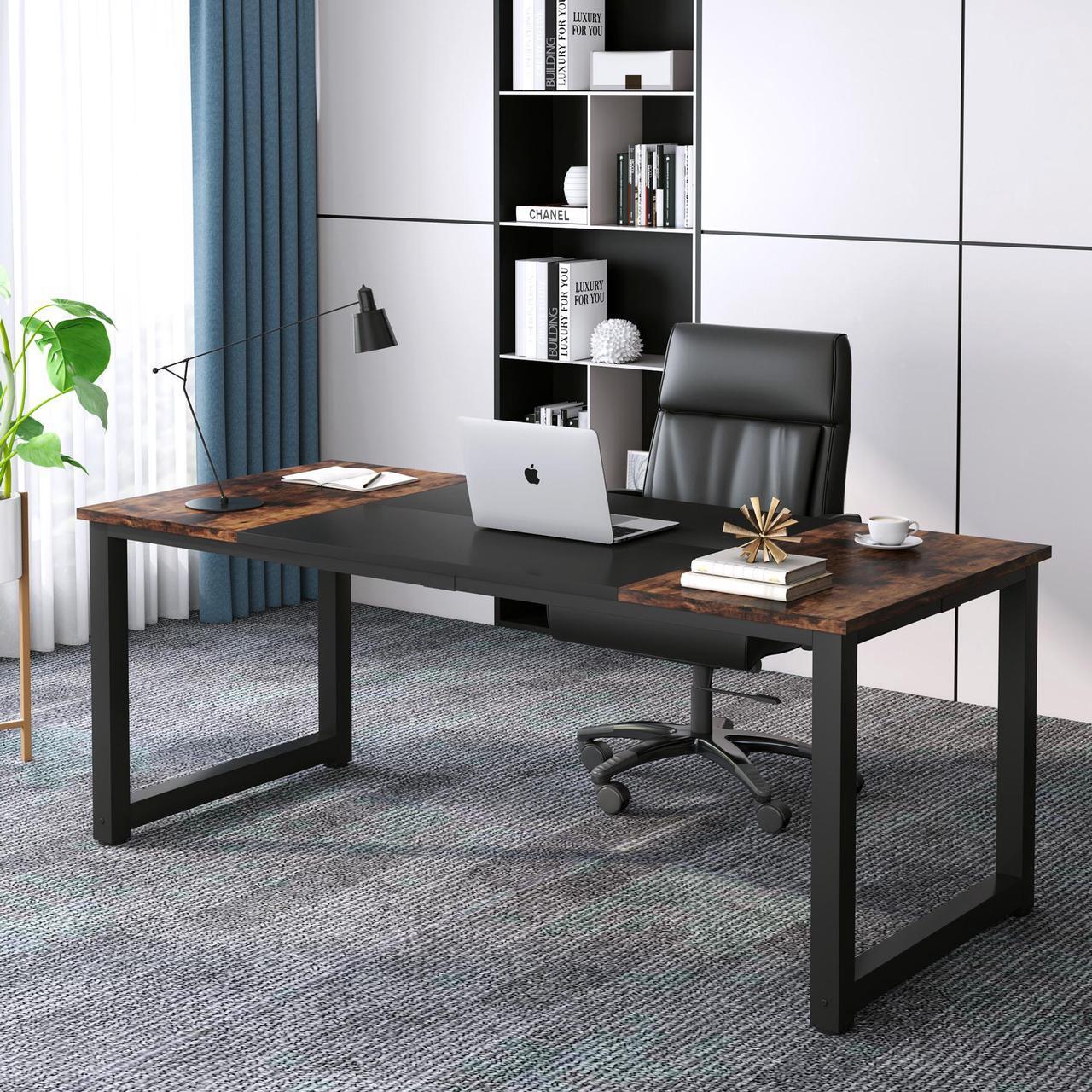 Main image of Tribesigns Modern Computer Desk, 70.8 x 31.5 inch Large Office Desk Computer Table Study Writing Desk Workstation for Home Office, Black Metal Frame