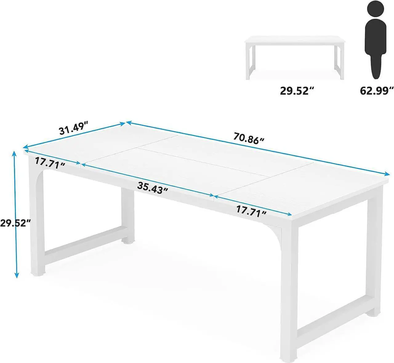 Alt view image 2 of 5 - Tribesigns Modern Computer Desk, 70.8 x 31.5 inch Large Office Desk Computer Table Study Writing Desk Workstation for Home Office, Black Metal Frame White