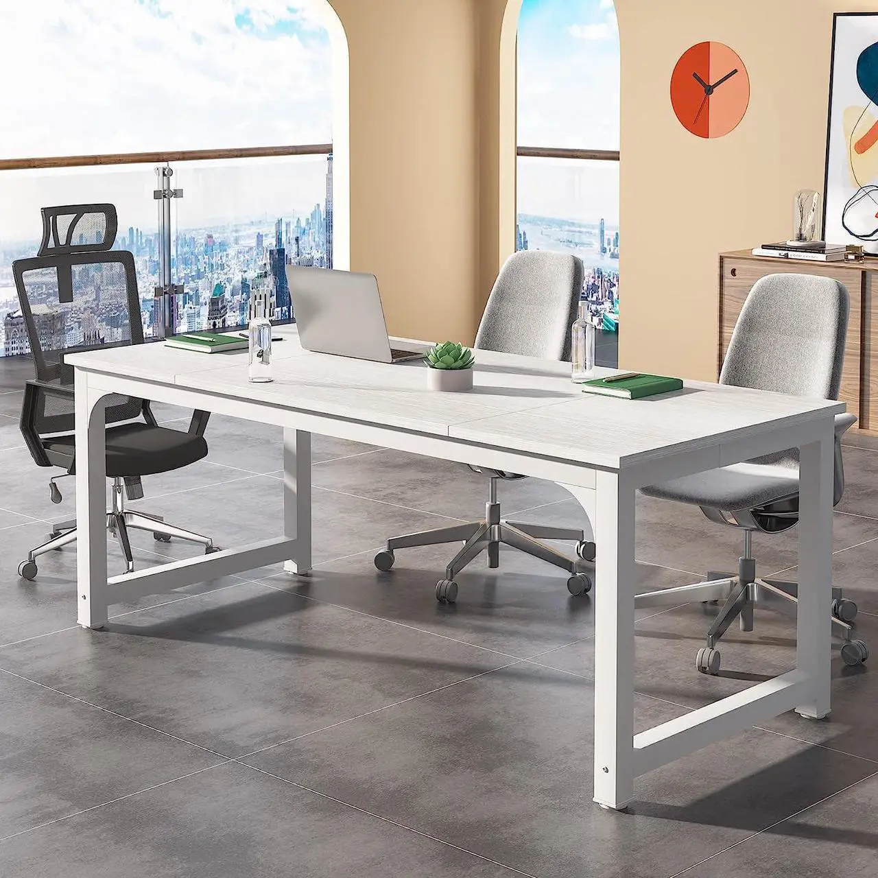 Main image of Tribesigns Modern Computer Desk, 70.8 x 31.5 inch Large Office Desk Computer Table Study Writing Desk Workstation for Home Office, Black Metal Frame White