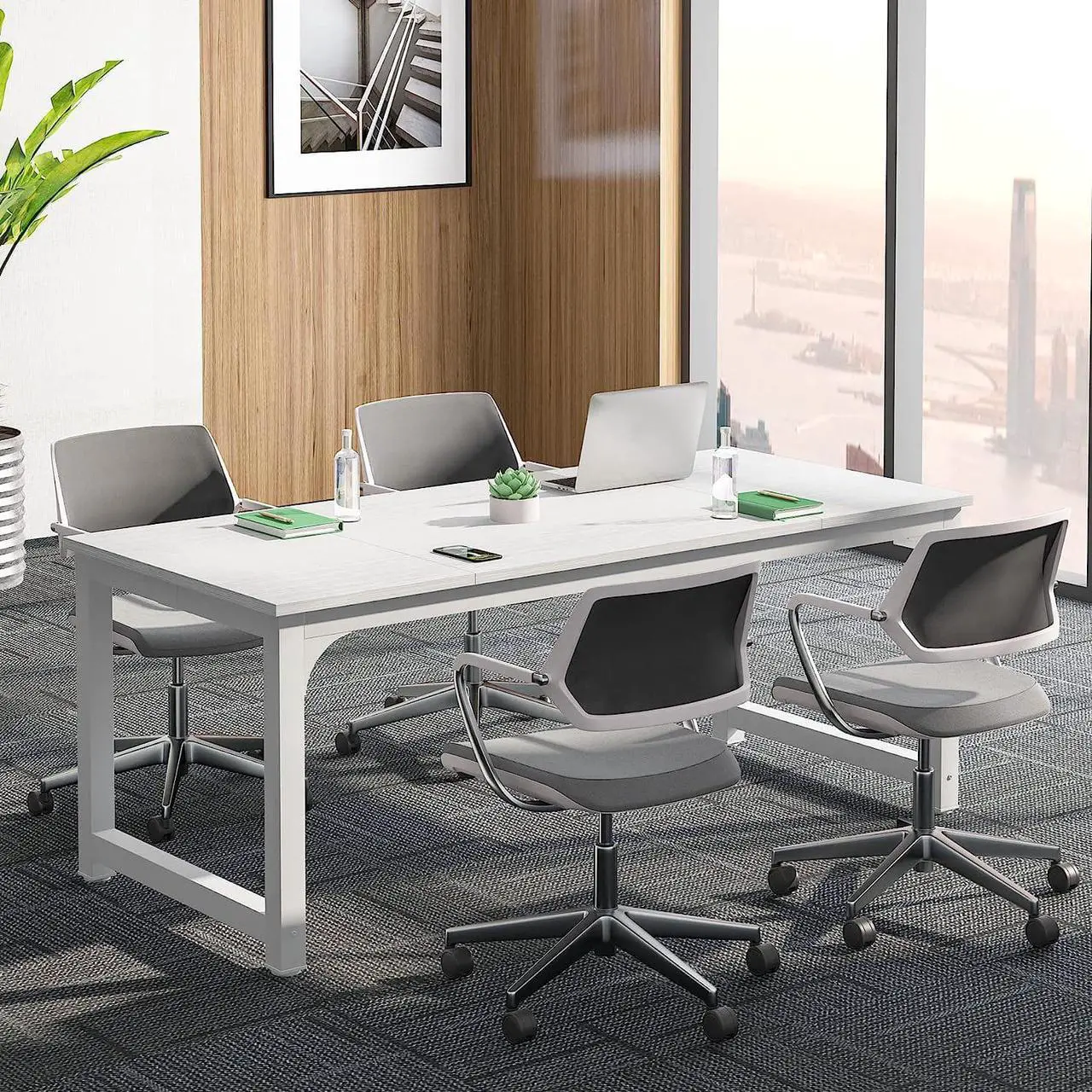 Alt view image 4 of 5 - Tribesigns Modern Computer Desk, 70.8 x 31.5 inch Large Office Desk Computer Table Study Writing Desk Workstation for Home Office, Black Metal Frame White