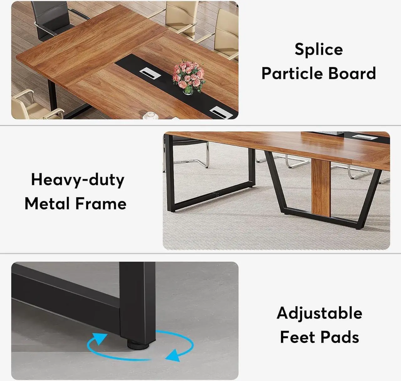 Alt view image 5 of 6 - Tribesigns 8FT Conference Table, 94.49 L x 47.24 W x 29.53 H Inches Large Meeting Table/Podcast Table for 10 People, Business Style Wooden Training Table with Strong Metal Frame