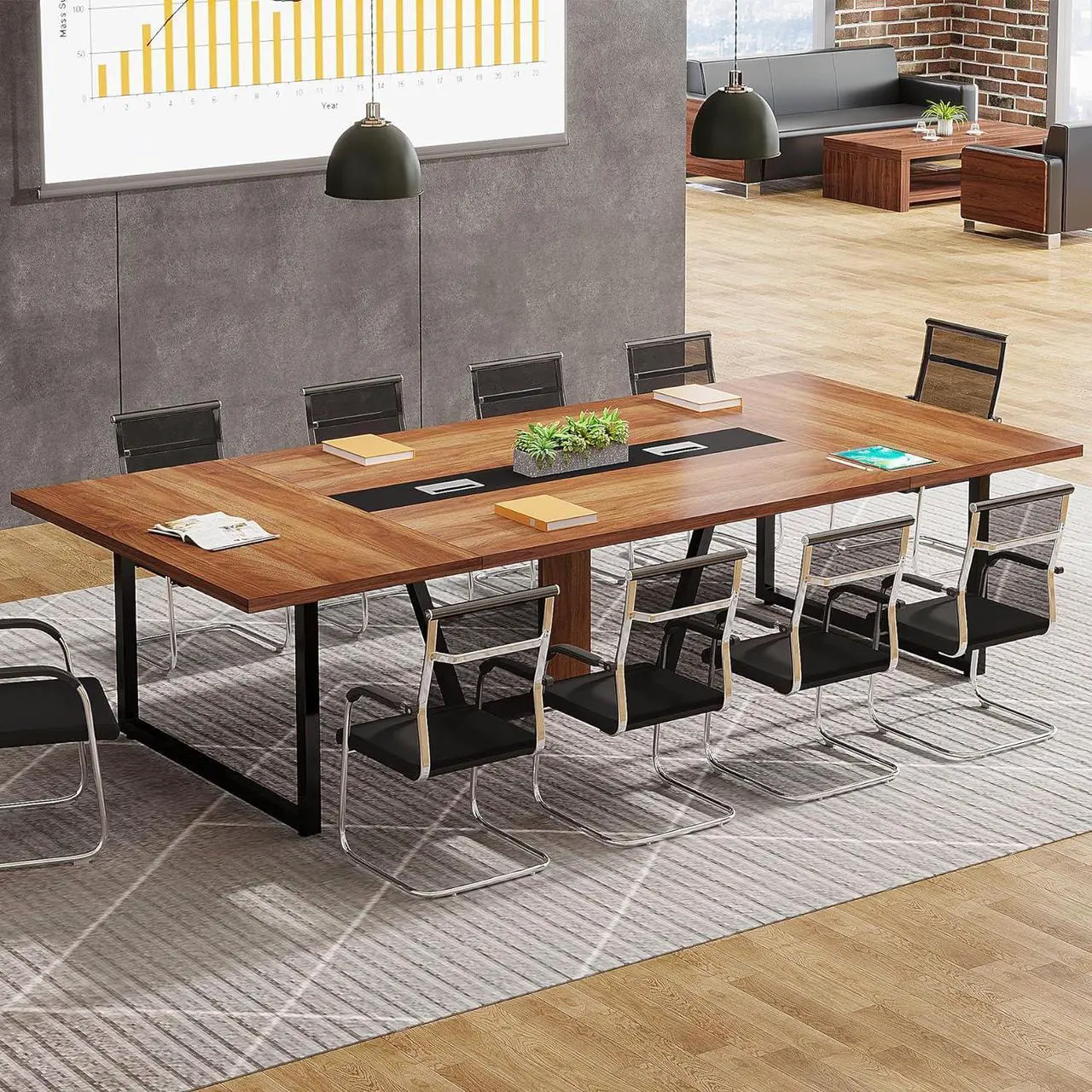 Main image of Tribesigns 8FT Conference Table, 94.49 L x 47.24 W x 29.53 H Inches Large Meeting Table/Podcast Table for 10 People, Business Style Wooden Training Table with Strong Metal Frame