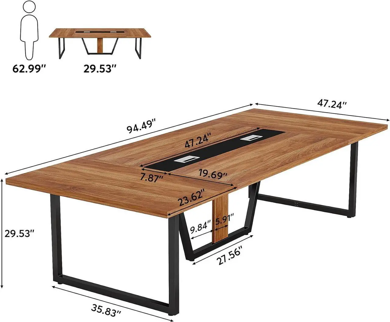 Alt view image 6 of 6 - Tribesigns 8FT Conference Table, 94.49 L x 47.24 W x 29.53 H Inches Large Meeting Table/Podcast Table for 10 People, Business Style Wooden Training Table with Strong Metal Frame