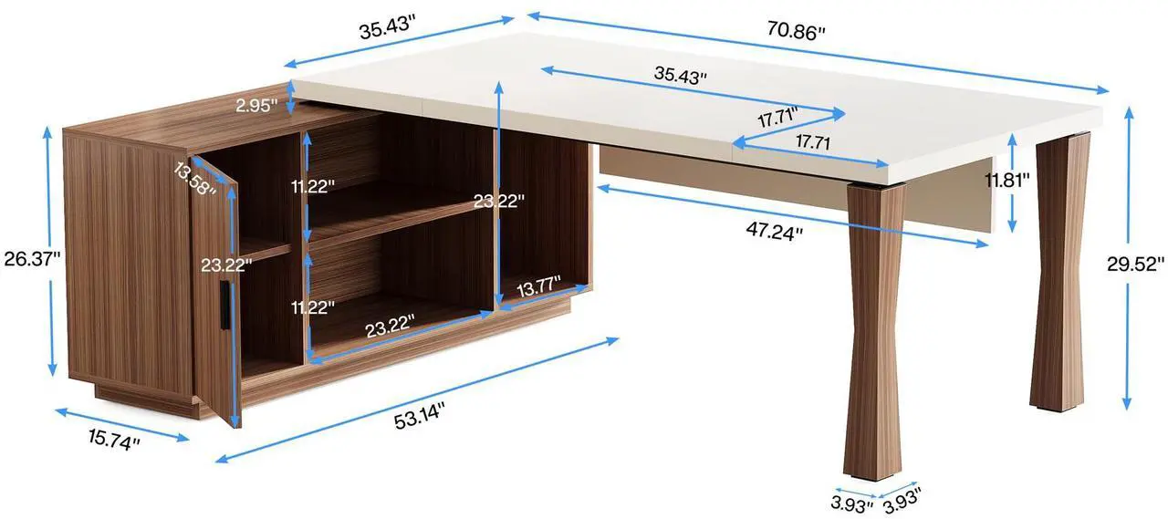 Alt view image 2 of 7 - Tribesigns  Gaming Desks, 78.7-Inch Executive Desk, L-Shaped Desk with Cabinet, Large Office Desk with Storage Shelves, Writing Table Business Furniture Set for Home Office, Cream White Walnut