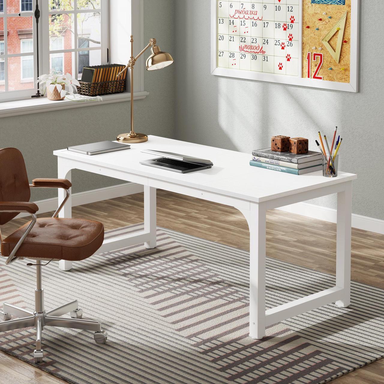 Alt view image 5 of 7 - Tribesigns Gaming Table 63Executive Desk, Large Office Computer Desk with Thicken Frame, Modern Simple Workstation Business Furniture for Home Office, White