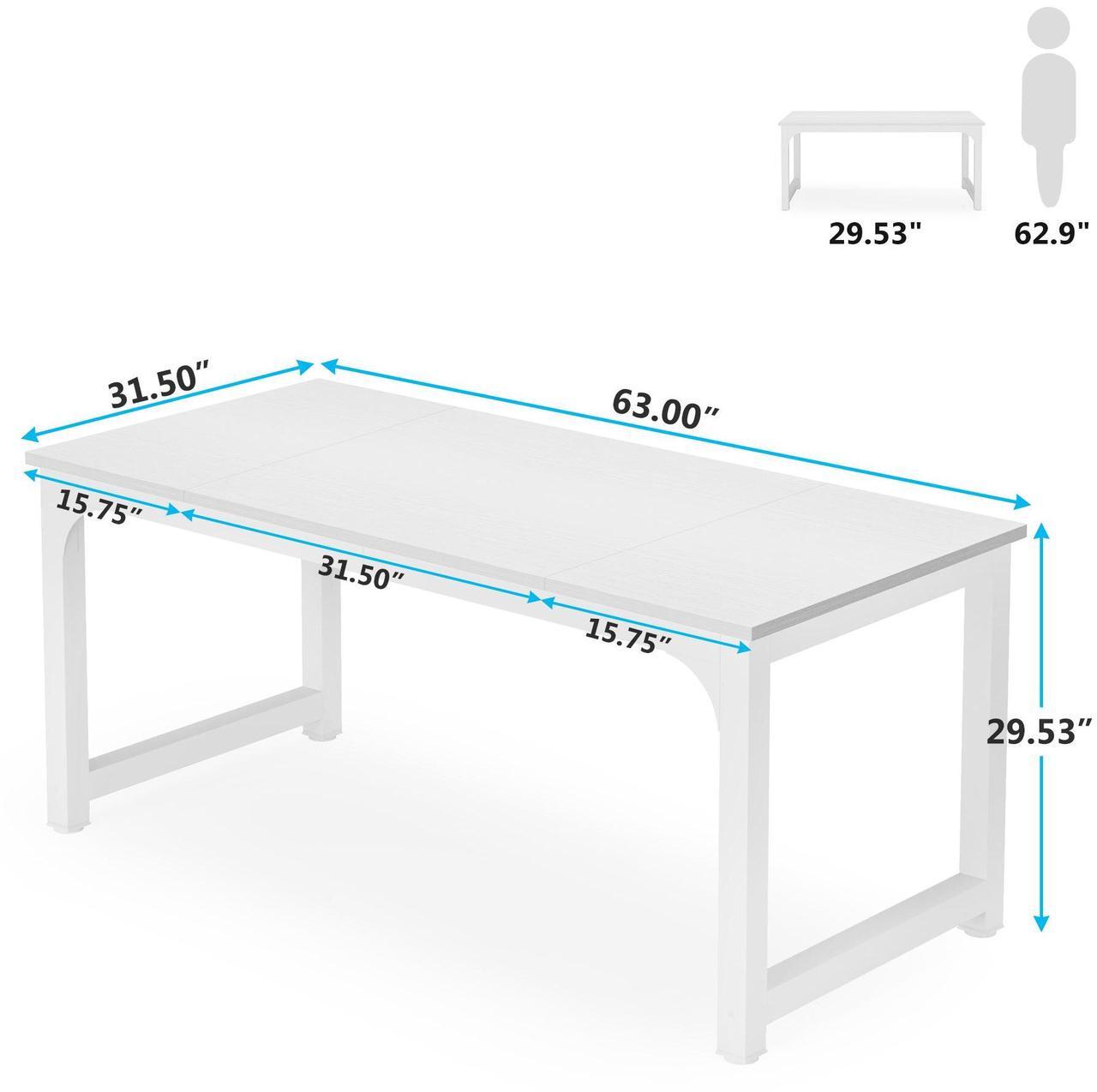 Alt view image 7 of 7 - Tribesigns Gaming Table 63Executive Desk, Large Office Computer Desk with Thicken Frame, Modern Simple Workstation Business Furniture for Home Office, White