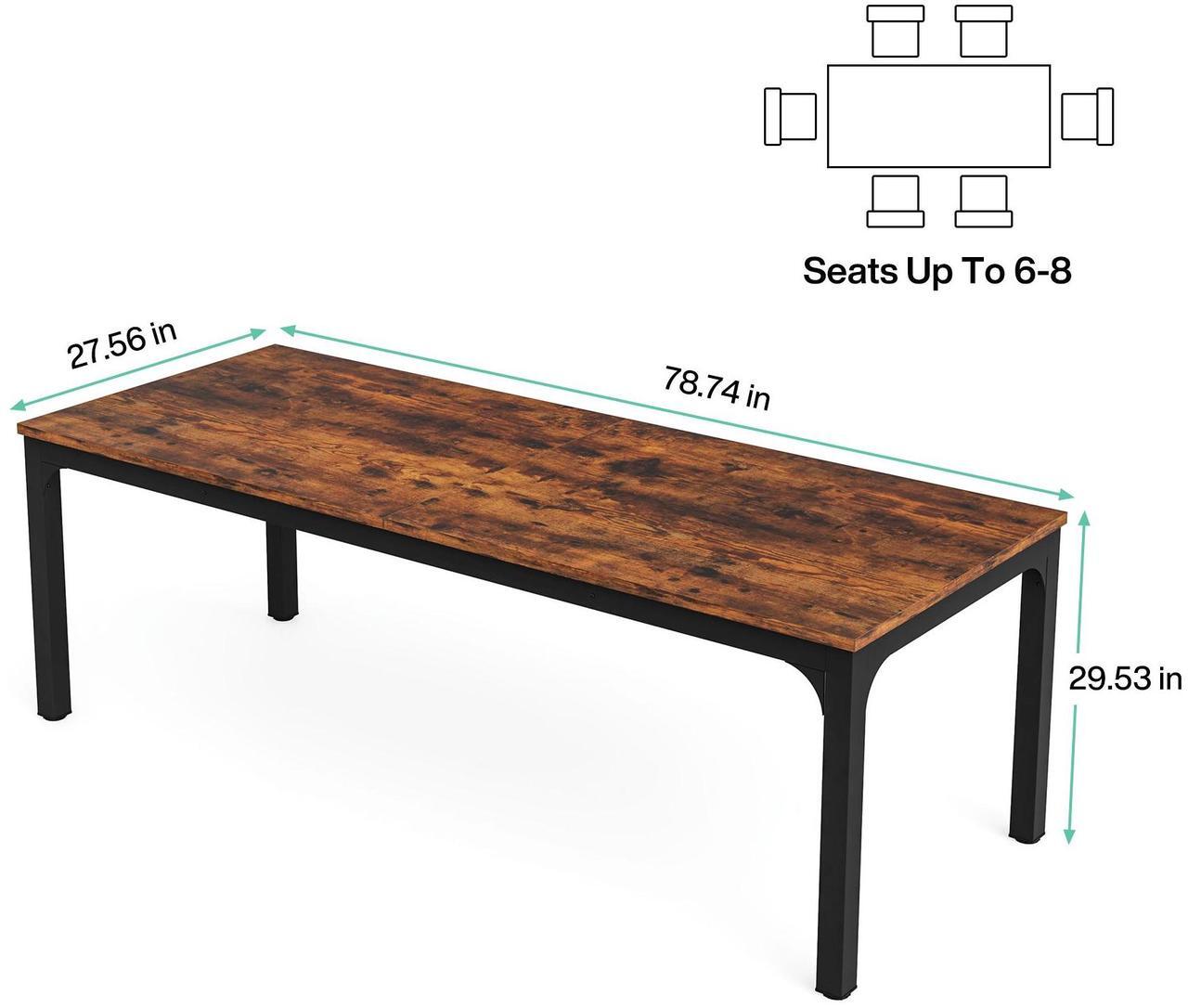 Alt view image 2 of 7 - Tribesigns Gaming Table 78.7 Inches Long Dining Table for 6-8 Person, Large Industrial Rectangle Wood Dining Table, Rustic Dinner Table with Heavy Duty Metal Legs (Only Table) (Rustic Brown)