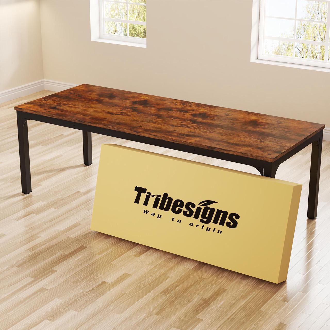 Alt view image 6 of 7 - Tribesigns Gaming Table 78.7 Inches Long Dining Table for 6-8 Person, Large Industrial Rectangle Wood Dining Table, Rustic Dinner Table with Heavy Duty Metal Legs (Only Table) (Rustic Brown)