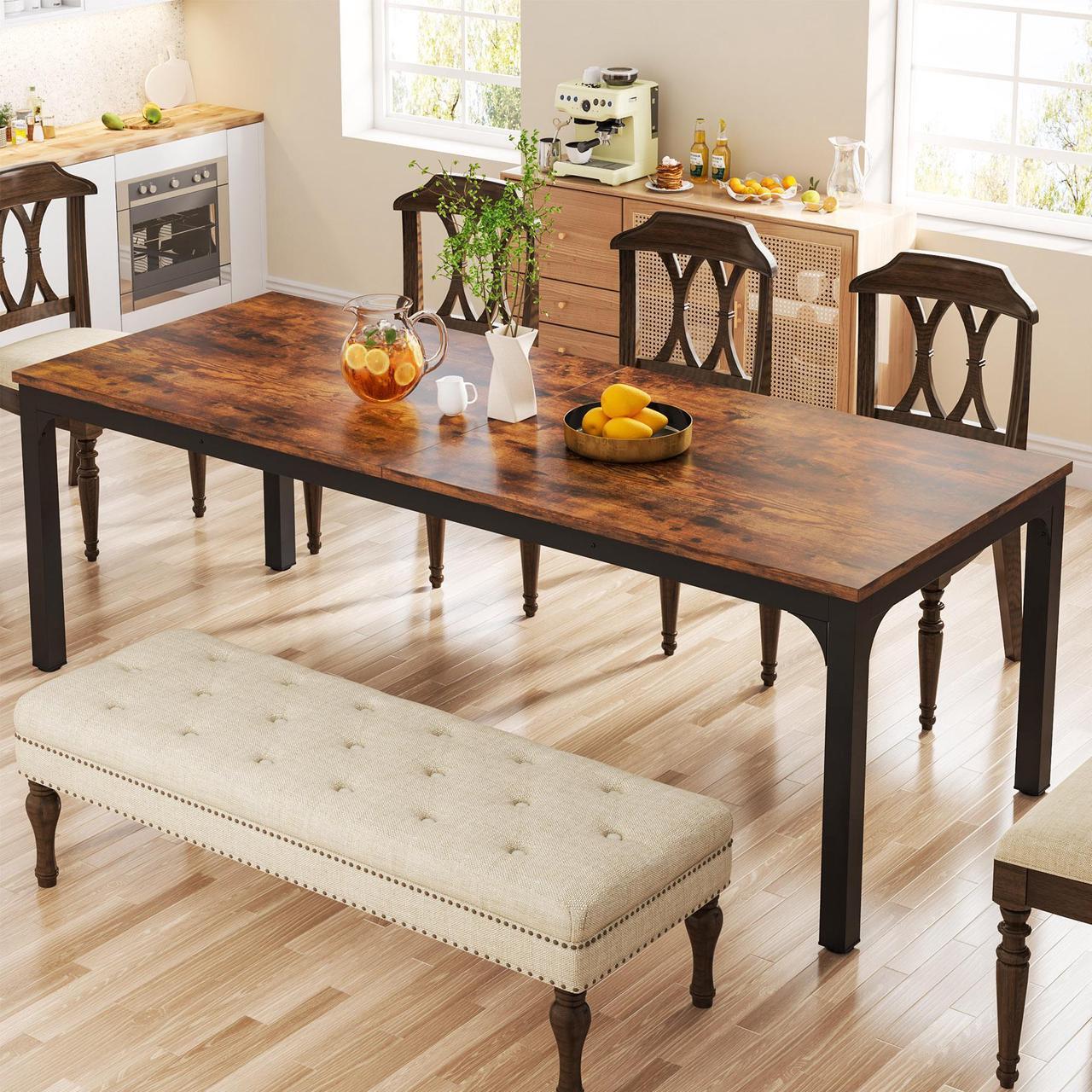Alt view image 3 of 7 - Tribesigns Gaming Table 78.7 Inches Long Dining Table for 6-8 Person, Large Industrial Rectangle Wood Dining Table, Rustic Dinner Table with Heavy Duty Metal Legs (Only Table) (Rustic Brown)