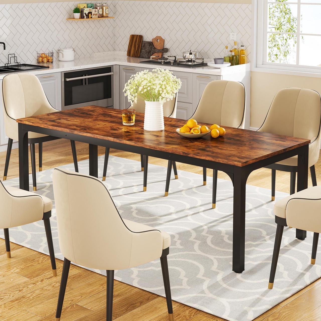 Alt view image 4 of 7 - Tribesigns Gaming Table 78.7 Inches Long Dining Table for 6-8 Person, Large Industrial Rectangle Wood Dining Table, Rustic Dinner Table with Heavy Duty Metal Legs (Only Table) (Rustic Brown)