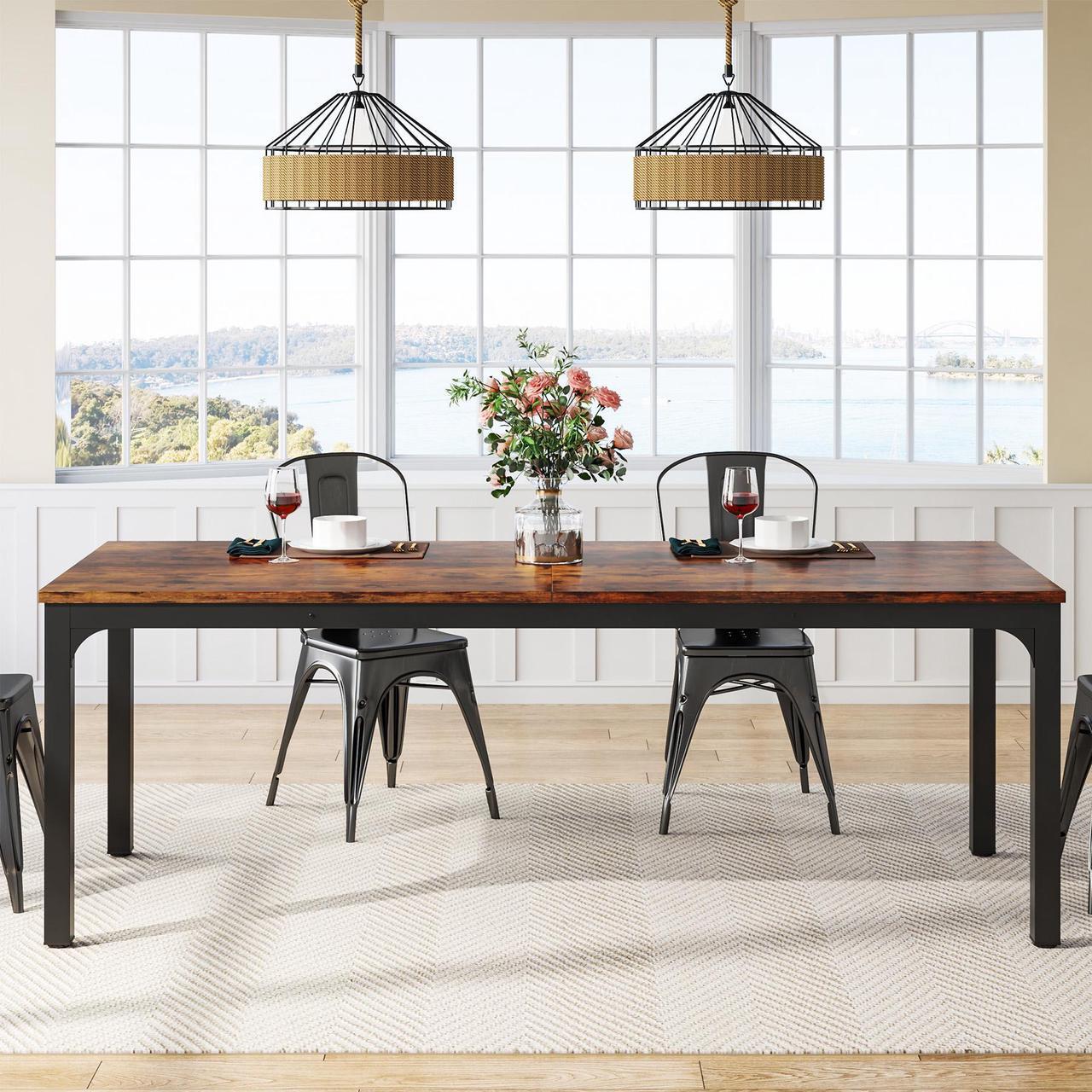 Alt view image 5 of 7 - Tribesigns Gaming Table 78.7 Inches Long Dining Table for 6-8 Person, Large Industrial Rectangle Wood Dining Table, Rustic Dinner Table with Heavy Duty Metal Legs (Only Table) (Rustic Brown)