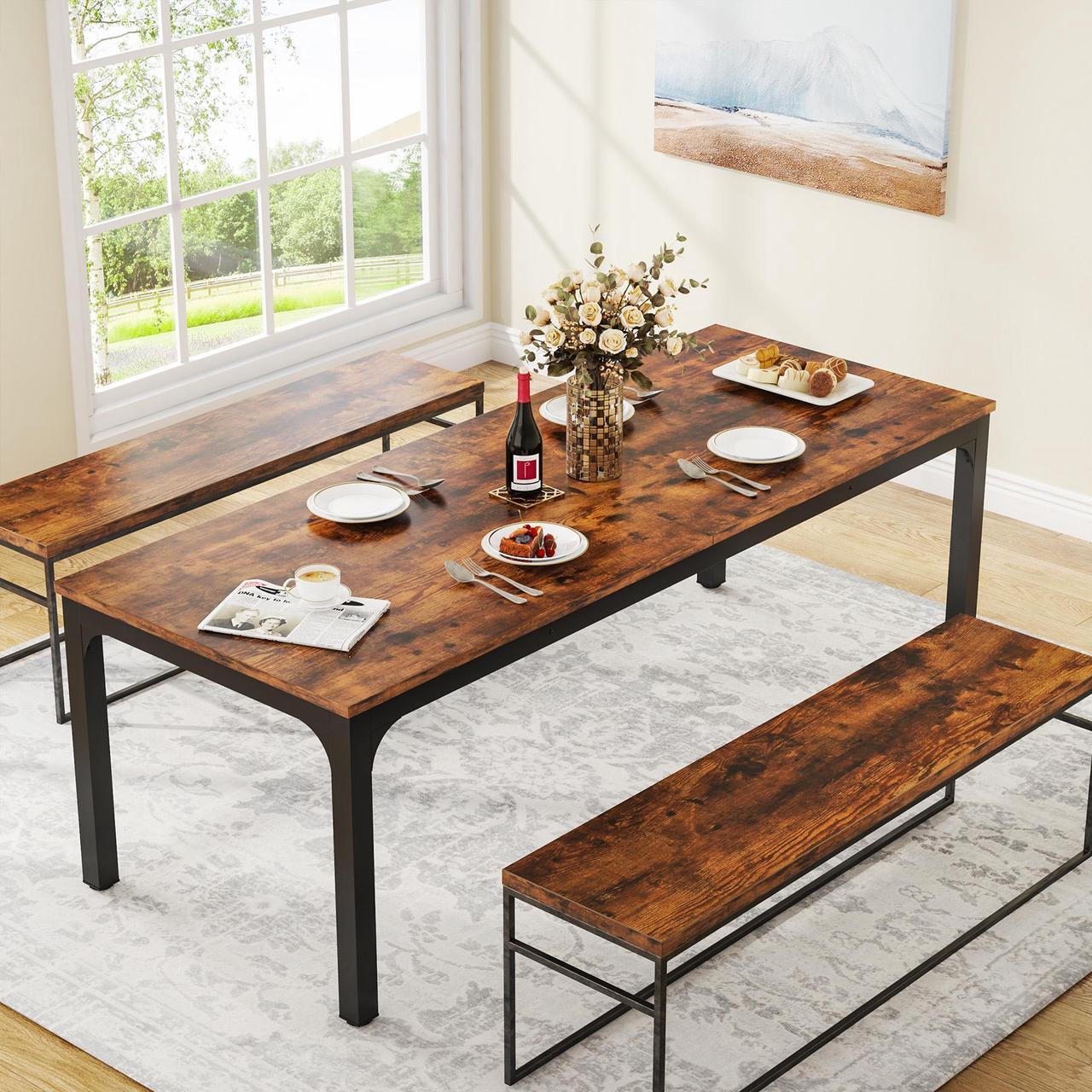 Alt view image 7 of 7 - Tribesigns Gaming Table 78.7 Inches Long Dining Table for 6-8 Person, Large Industrial Rectangle Wood Dining Table, Rustic Dinner Table with Heavy Duty Metal Legs (Only Table) (Rustic Brown)