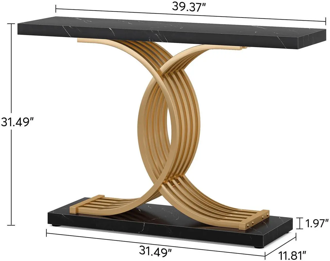 Alt view image 6 of 7 - Console Table for Entryway, 39 Inches Black Faux Marble Sofa Table with Gold Geometric Frame, Modern Sofa Table Behind Couch, Hallway Foyer Table Accent Table for Living Room, Entrance