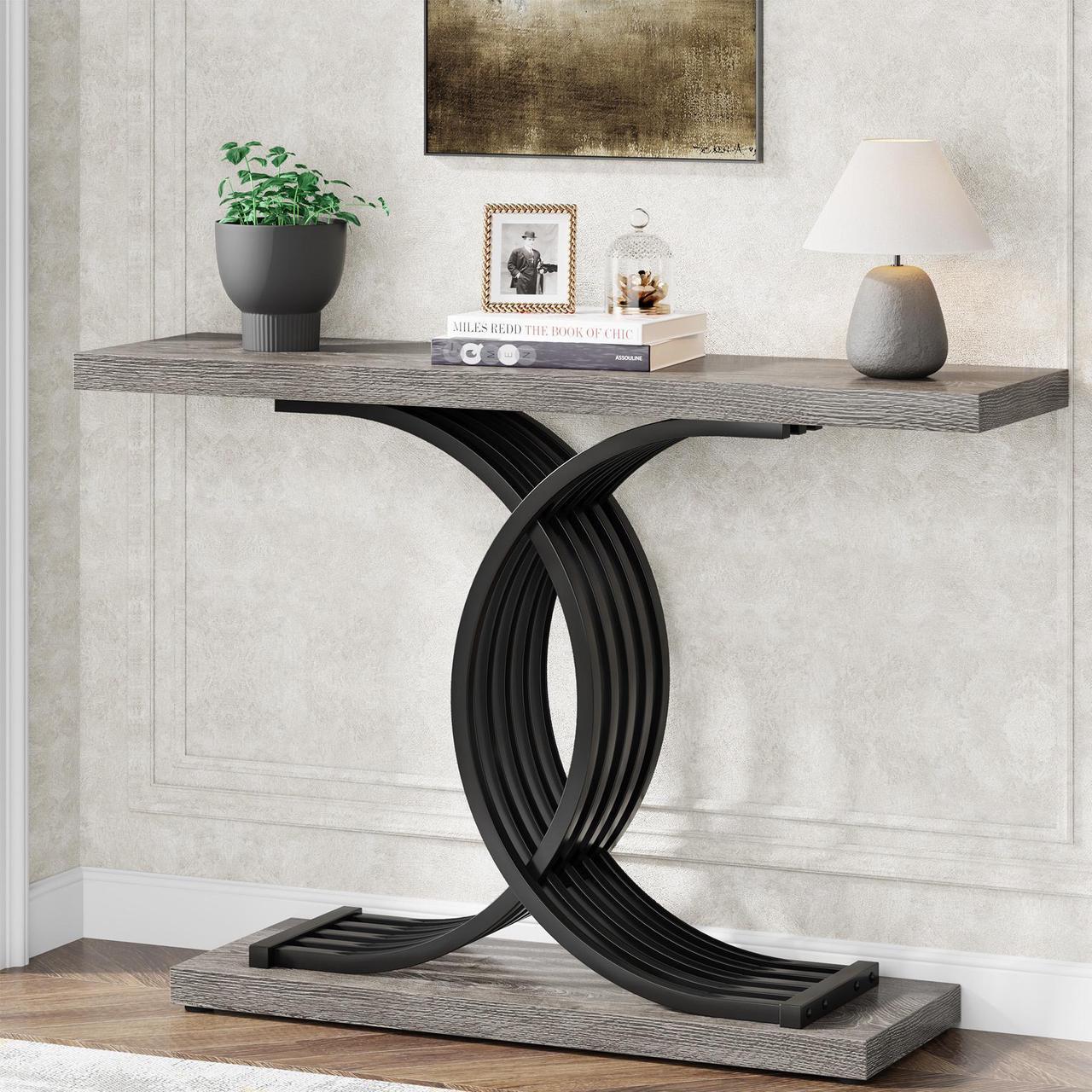 Main image of Tribesigns Console Tables for Entryway, Modern Farmhouse 39-inch Entryway Table with Geometric Base, Wooden & Metal Hallway Table/Narrow Sofa Table/Accent Table for Entrance, Living Room (Brown)