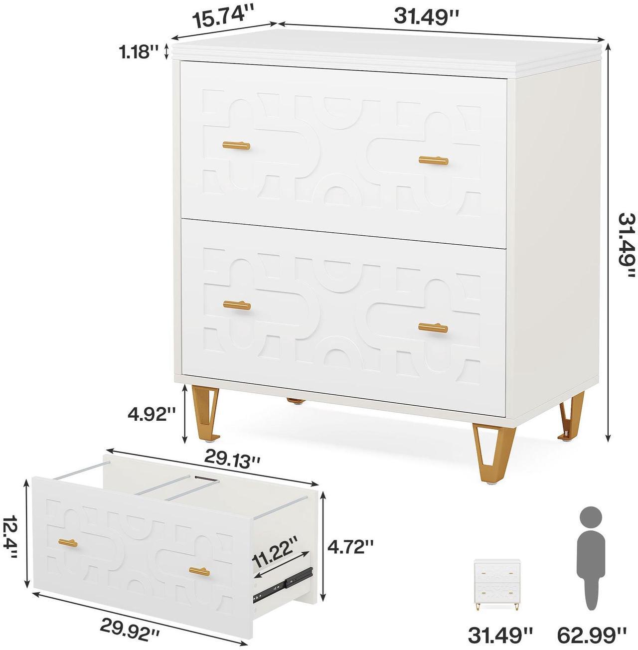 Alt view image 2 of 7 - Tribesigns 2-Drawer Lateral File Cabinet, Modern White Filing Cabinet for Legal/Letter/A4 Size, Large Storage Filing Cabinet Printer Stand for Home Office, Warm White and Gold