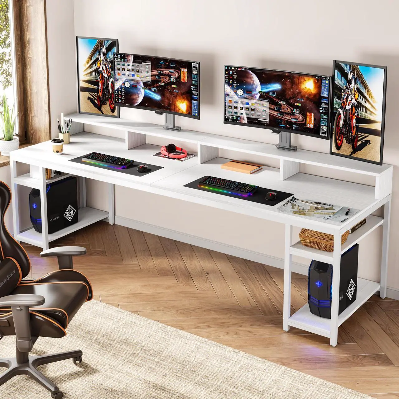 Main image of Tribesigns Gaming Desks Two Person Desk with Monitor Stand, 78.74" Long Double Computer Office Desk with Storage Shelves, Large Gaming Desk Study Writing Table Workstation for Home Office (White)
