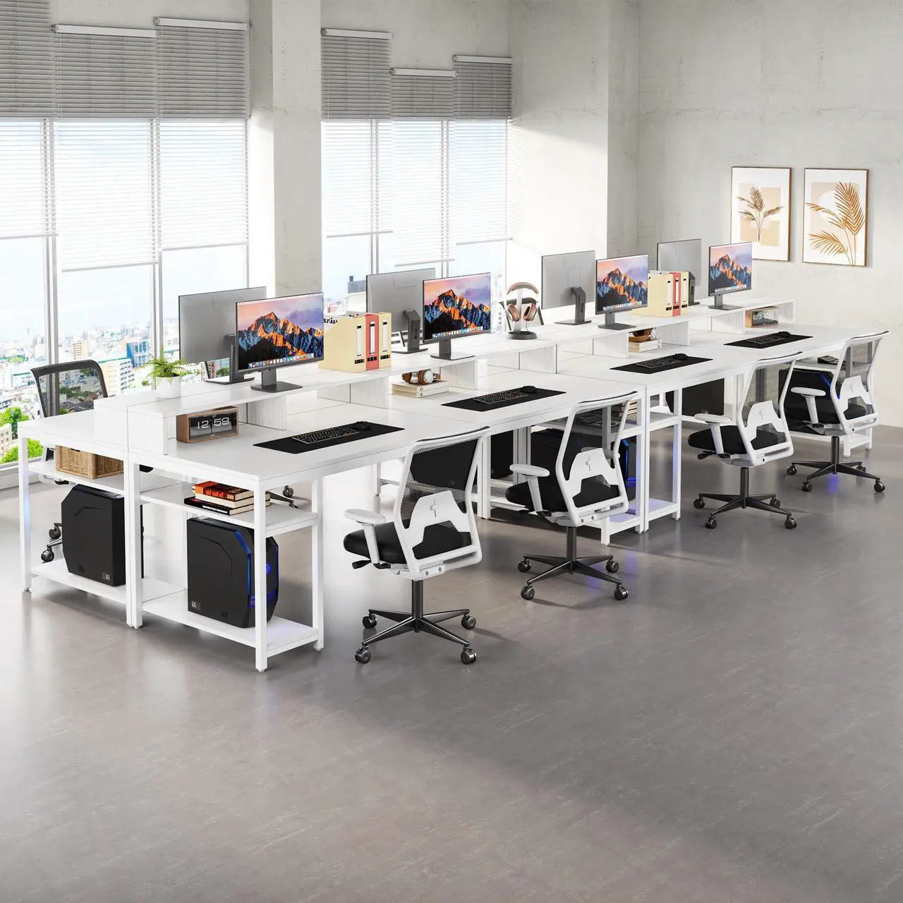 Alt view image 6 of 7 - Tribesigns Gaming Desks Two Person Desk with Monitor Stand, 78.74" Long Double Computer Office Desk with Storage Shelves, Large Gaming Desk Study Writing Table Workstation for Home Office (White)