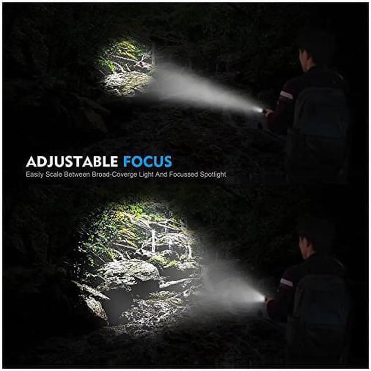 Alt view image 6 of 6 - Super Bright LED Flashlight 1000 Lumens Cree XML T6 Water Resistant Focus Zoom Flashlight Torch Rechargeable Handheld LED Light Lamp with 18650 Battery and Charger for Hiking Camping Emergency