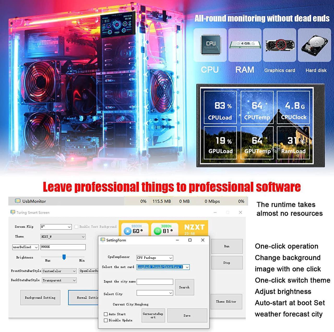 Alt view image 4 of 7 - 3.5 Inch IPS Display Screen USB Secondary Screen Computers CPU GPU RAM HDD Monitor Time Date Display Horizontal Vertical Screen Switch