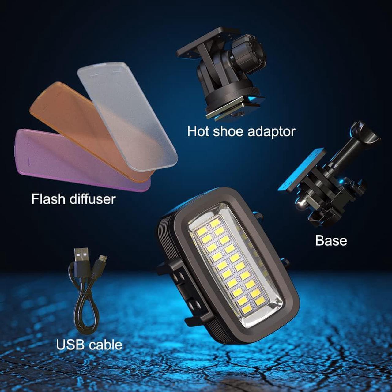 Alt view image 7 of 7 - Diving Video Light Waterproof 131FT/40M with Hot Shoe Adapter 3 Color Filters Led Camera Fill Lights Underwater Photography Lighting for Gopro Nikon Sony Canon Fujifilm