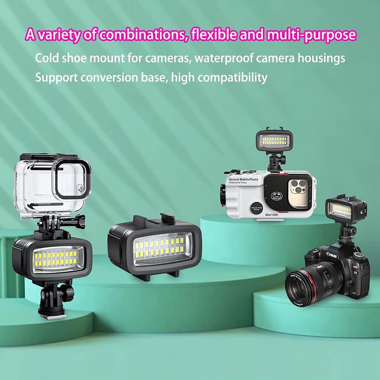 Alt view image 5 of 7 - Diving Video Light Waterproof 131FT/40M with Hot Shoe Adapter 3 Color Filters Led Camera Fill Lights Underwater Photography Lighting for Gopro Nikon Sony Canon Fujifilm